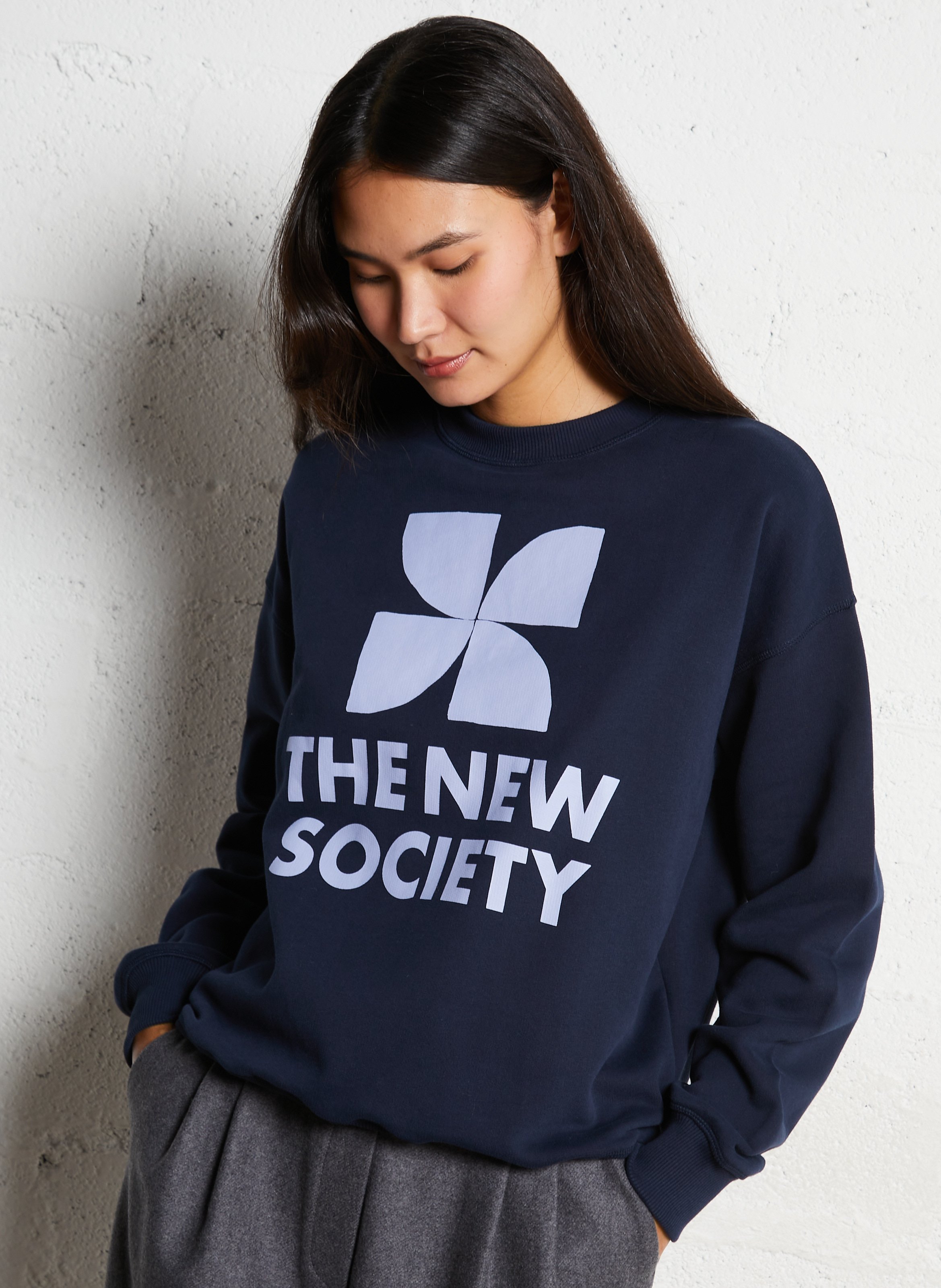 Rechte, katoenen sweater met ronde hals THE NEW SOCIETY Blauw