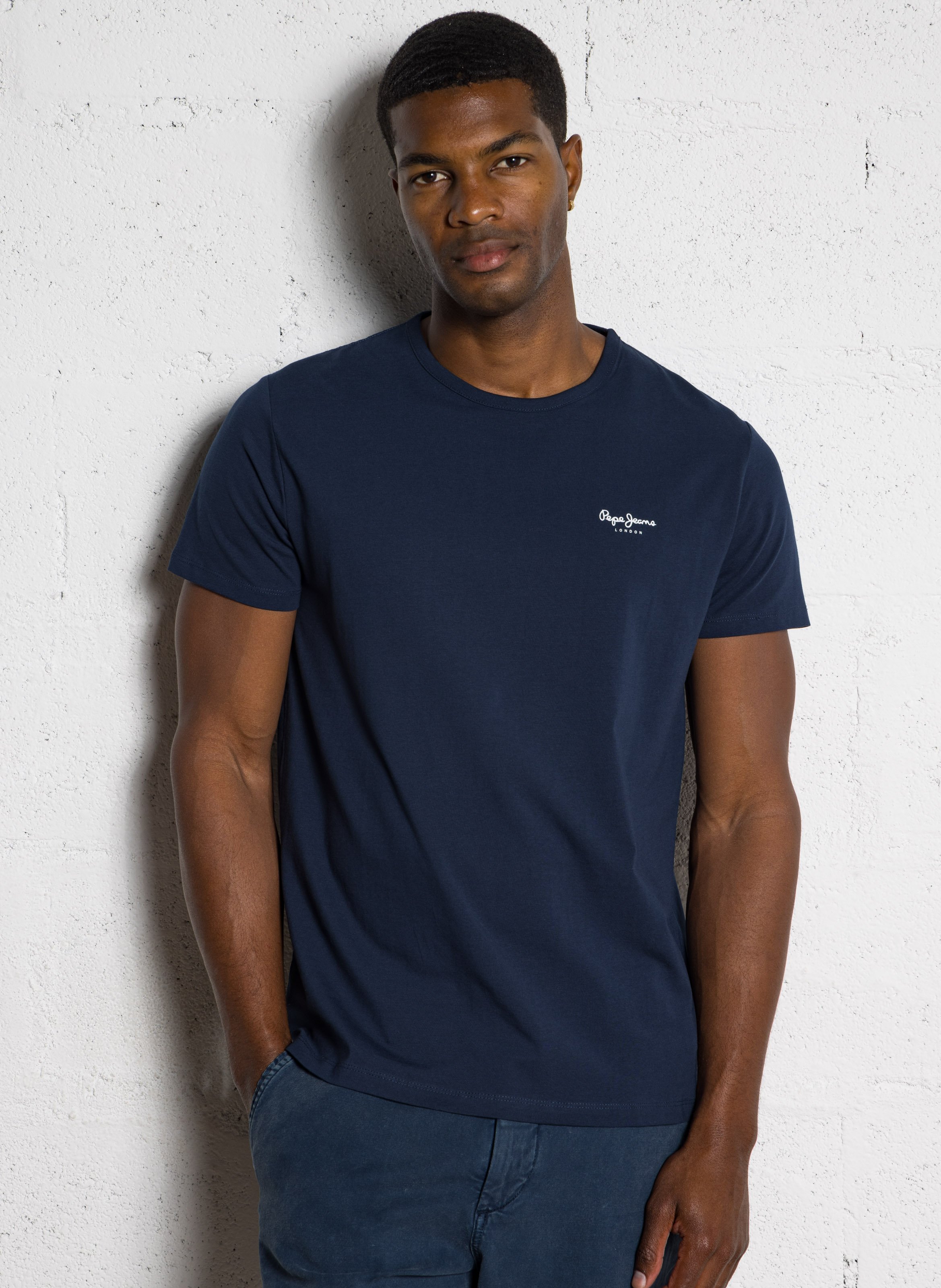 Straight cotton-blend T-shirt PEPE JEANS Blue