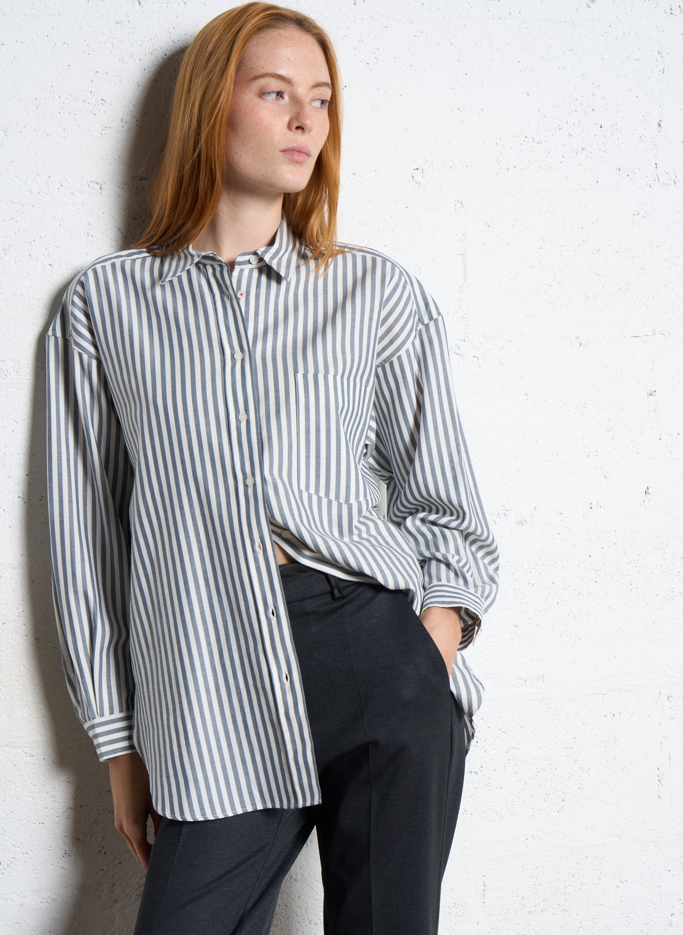 Oversized striped cotton shirt with classic collar IKKS Blue