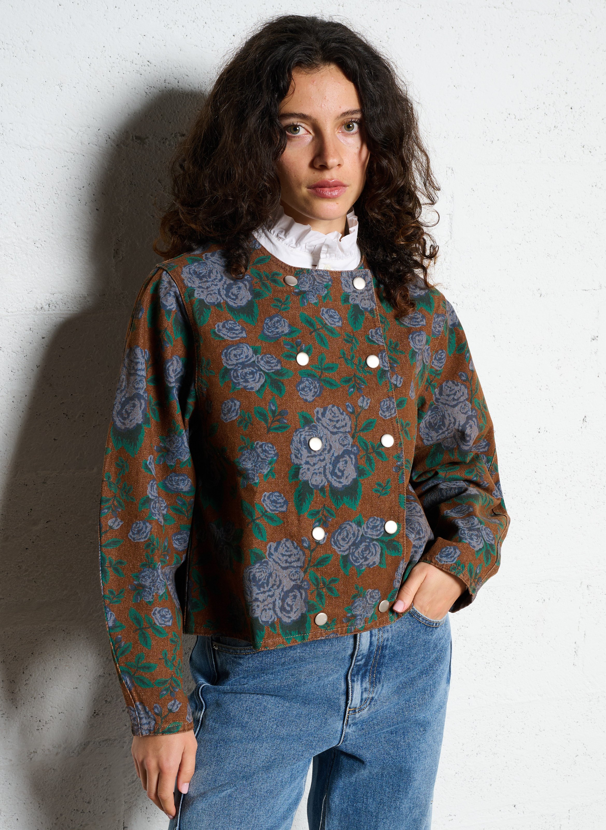 Short oversized coat in blended cotton. THE TINY BIG SISTER Brown