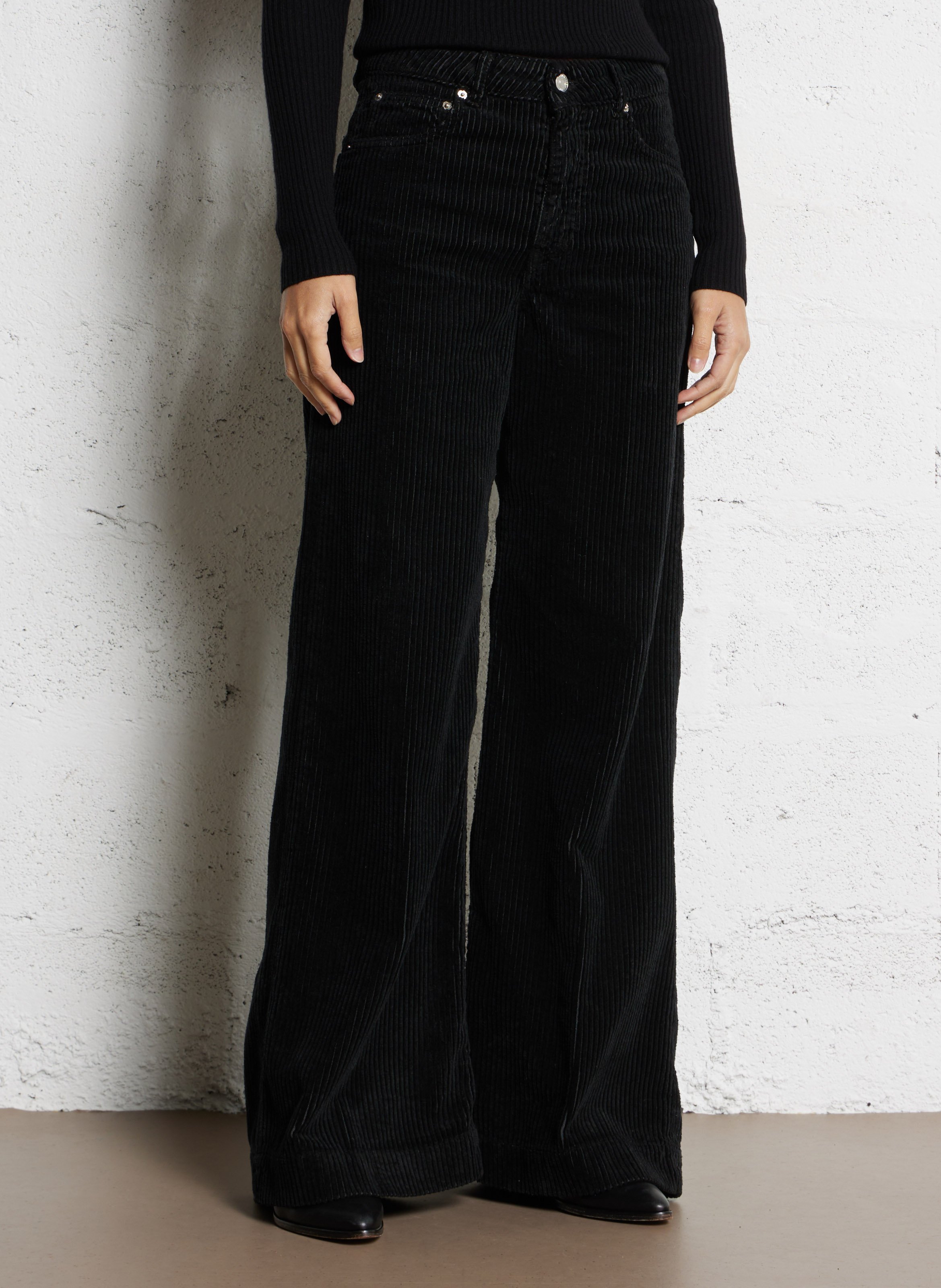 Wijde broek van ribfluweel van katoen ACQUAVERDE Zwart