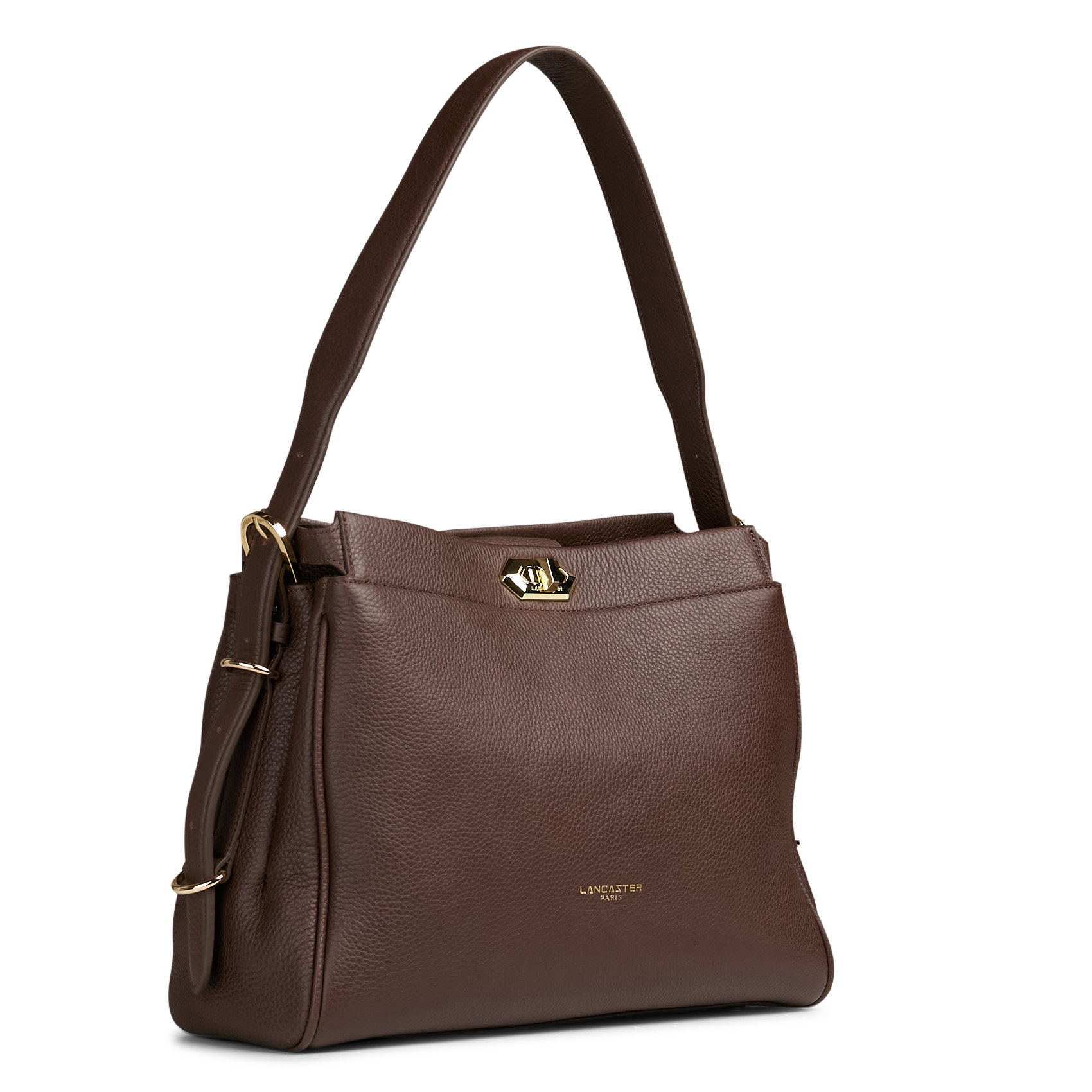 Sac hobo avec fermoir en cuir grainé LANCASTER PARIS Marron