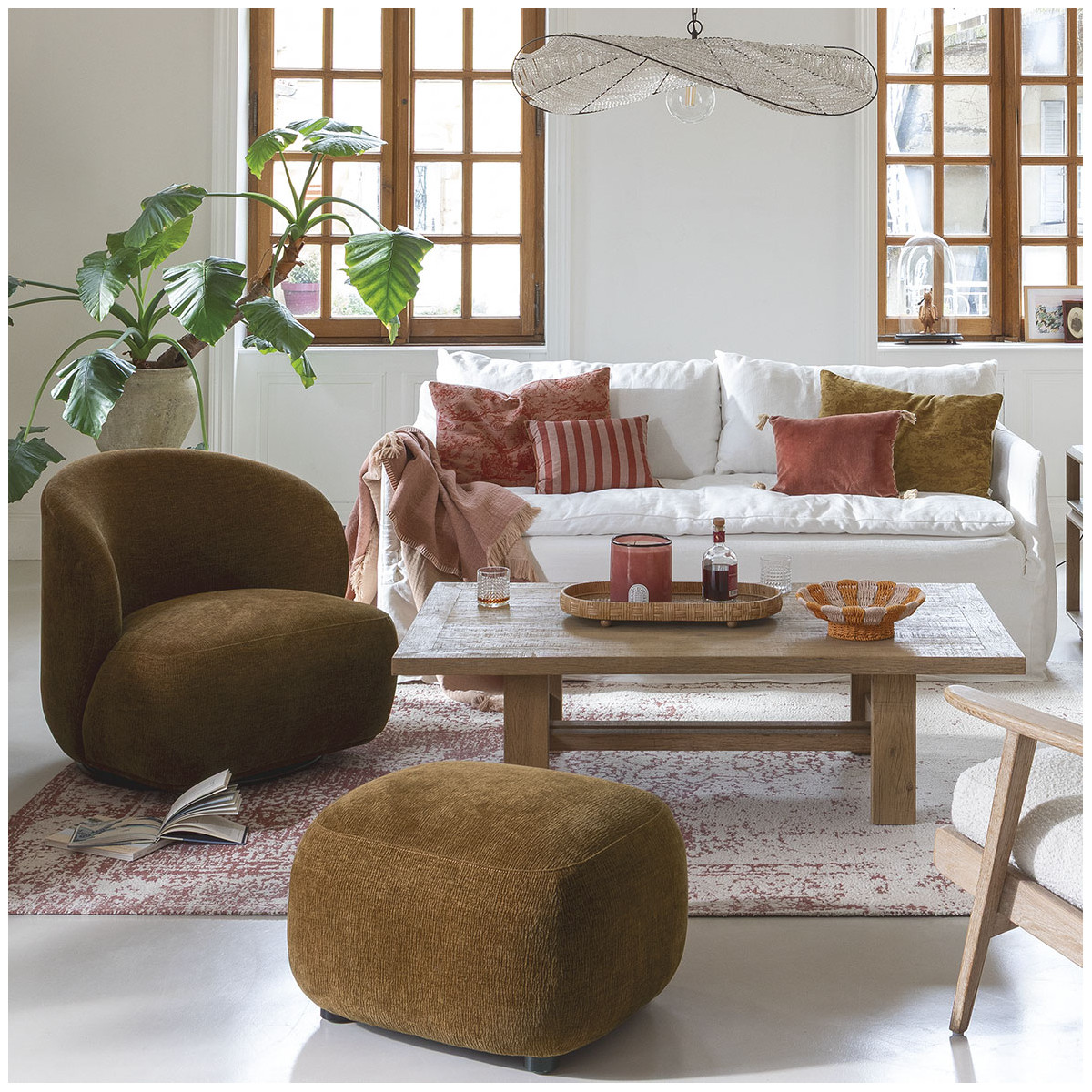 Marbled Velvet Pouf Lisette - Tobacco BLANC D'IVOIRE Brown