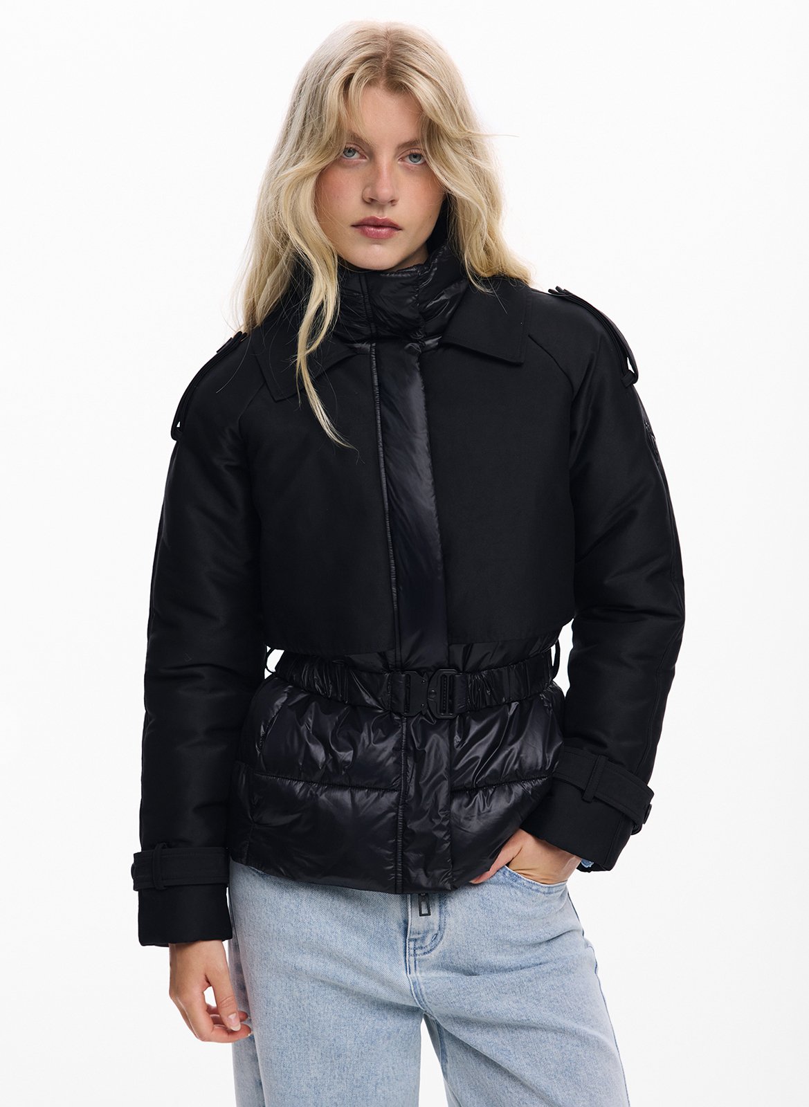 Quilted jacket with belt DESIGUAL