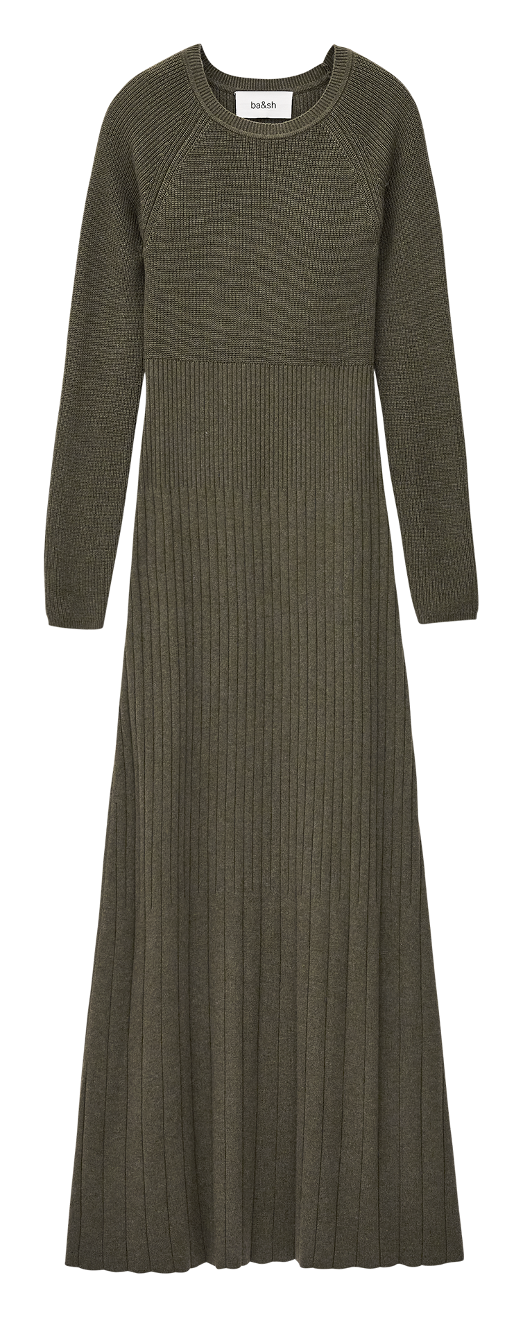 Robe longue col rond en laine mélangée ELISE Kaki