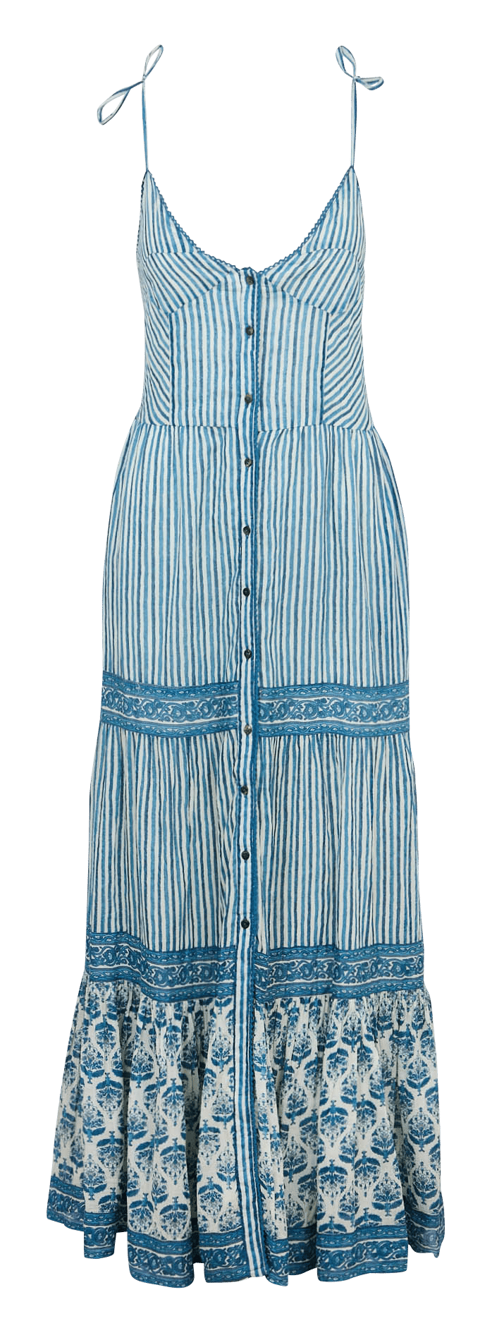 Gestreiftes Maxikleid aus Baumwolle mit V-Ausschnitt MAISON HOTEL Blau