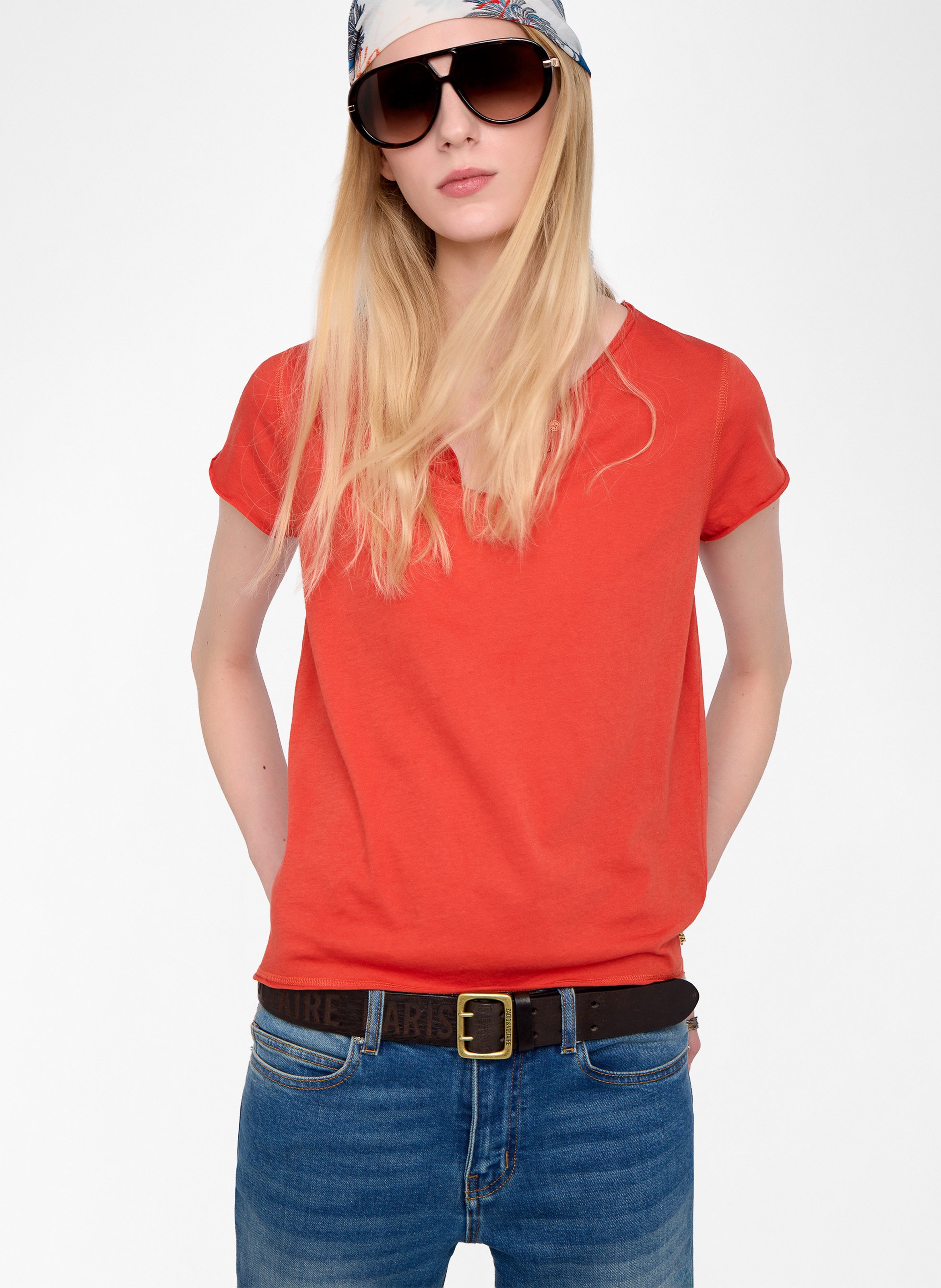 Cotton Henley collar T-shirt ZADIG&VOLTAIRE Orange