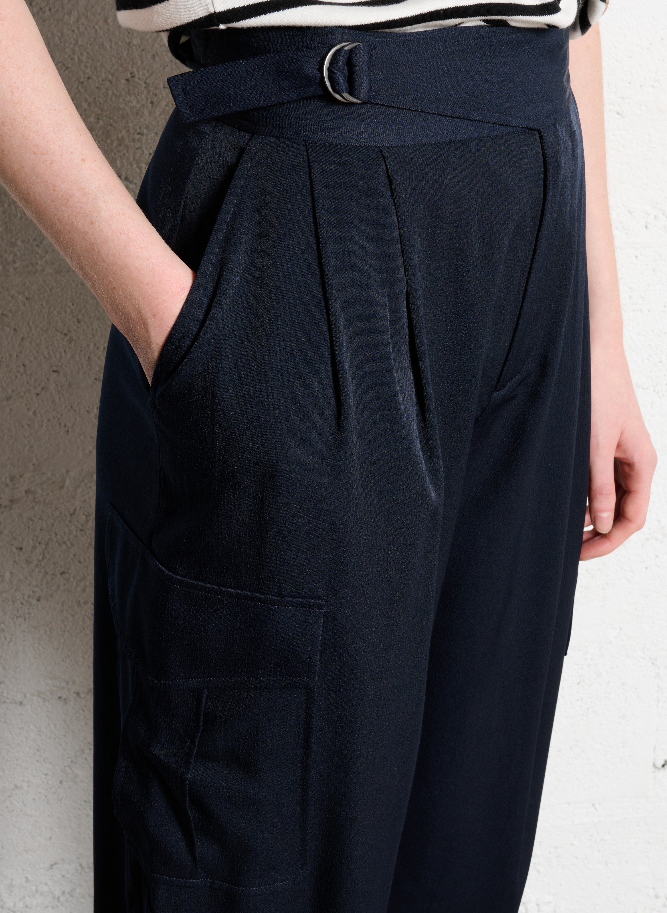 Pantalon large taille haute fluide IKKS Bleu