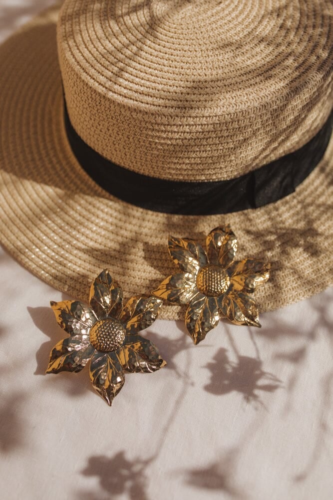 AGLAÉ - Silver-plated flower maxi stud earrings Golden