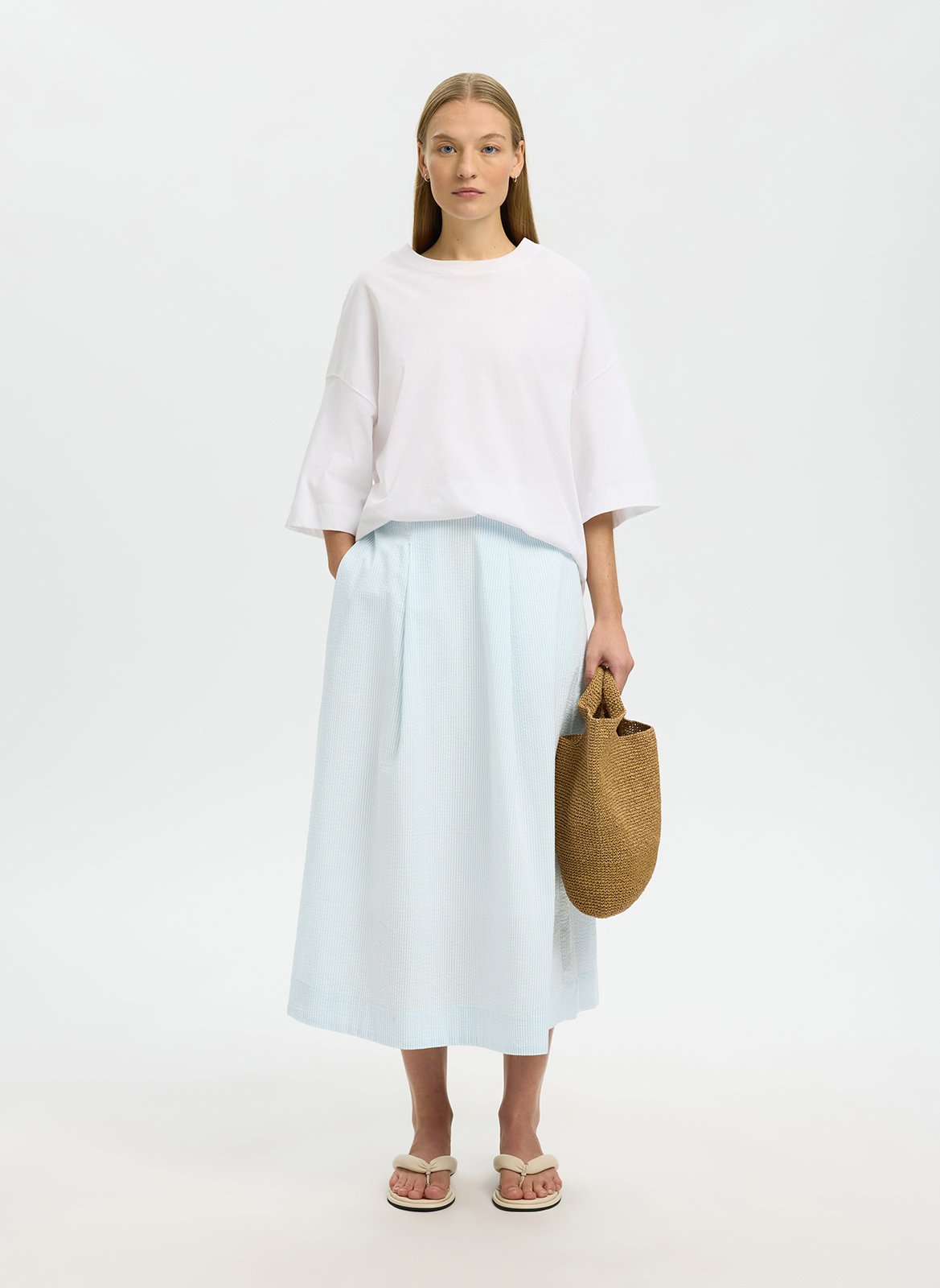 Organic cotton midi skirt SELECTED Blue