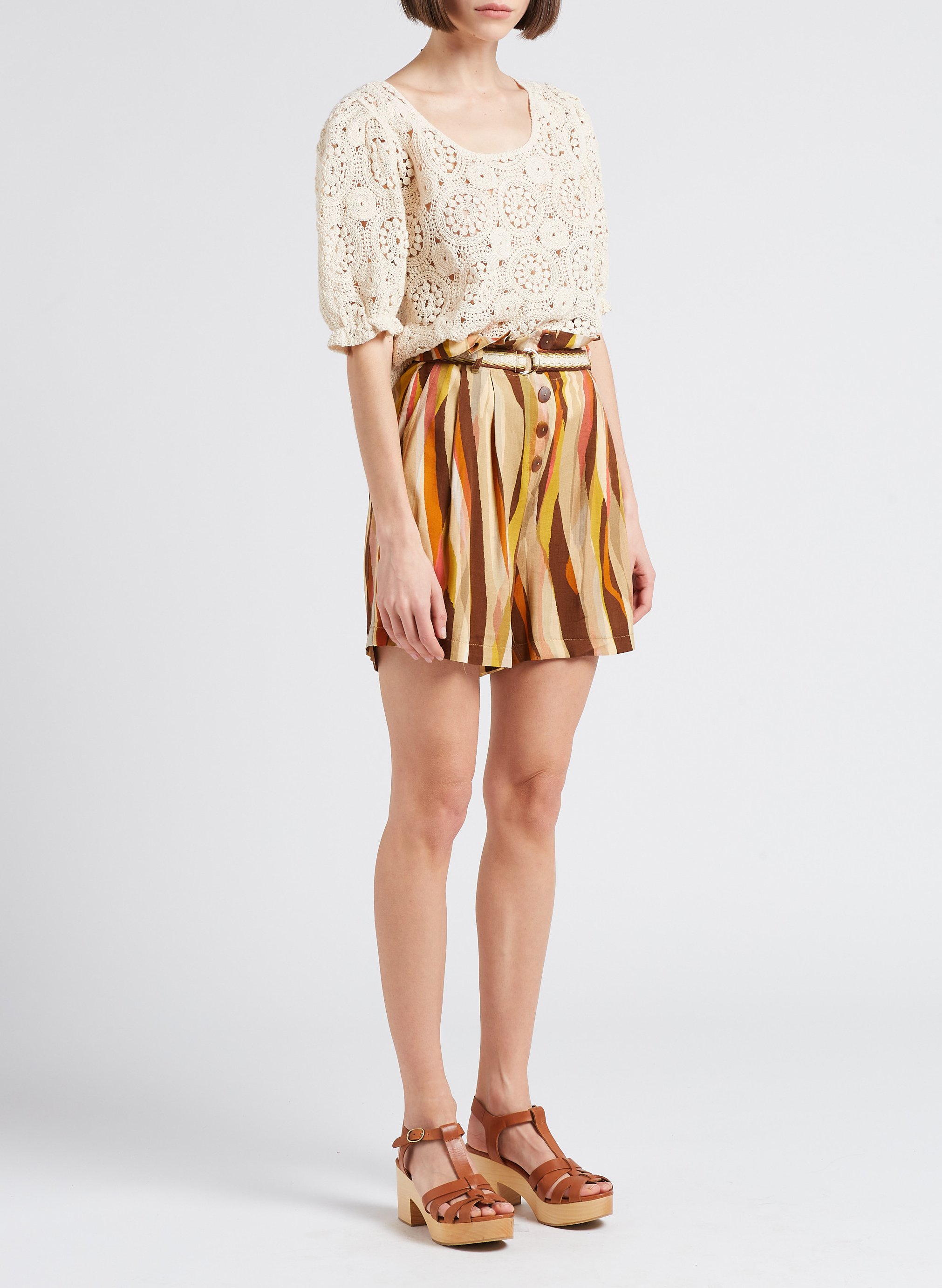 Linnen short met ceintuur en print LA PETITE FRANCAISE Beige