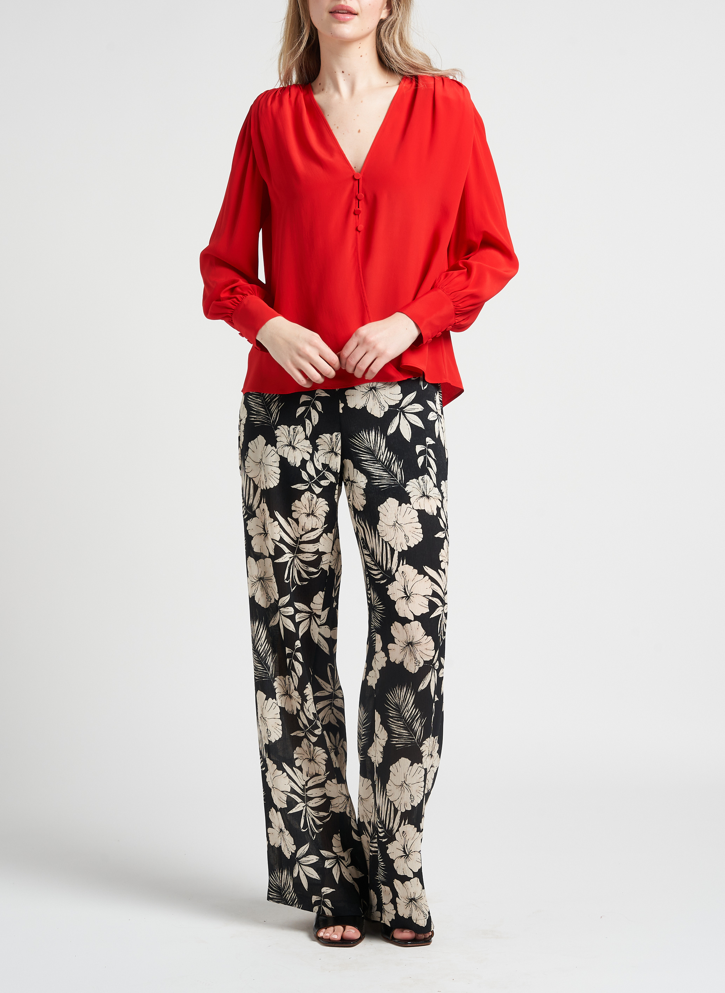 Ruimvallende blouse met V-hals PINKO Rood