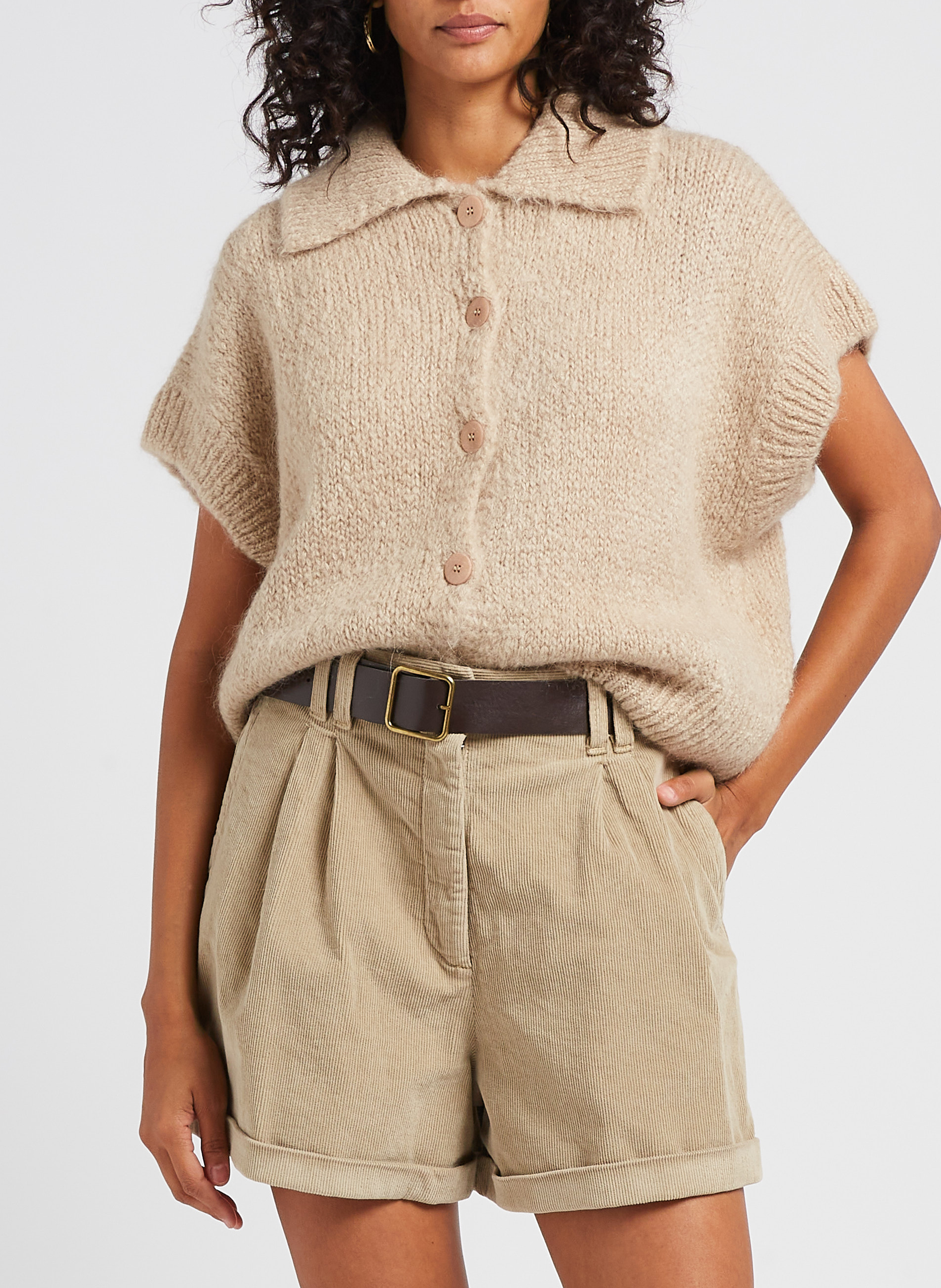 Cardigan with classic collar PLEASE Beige