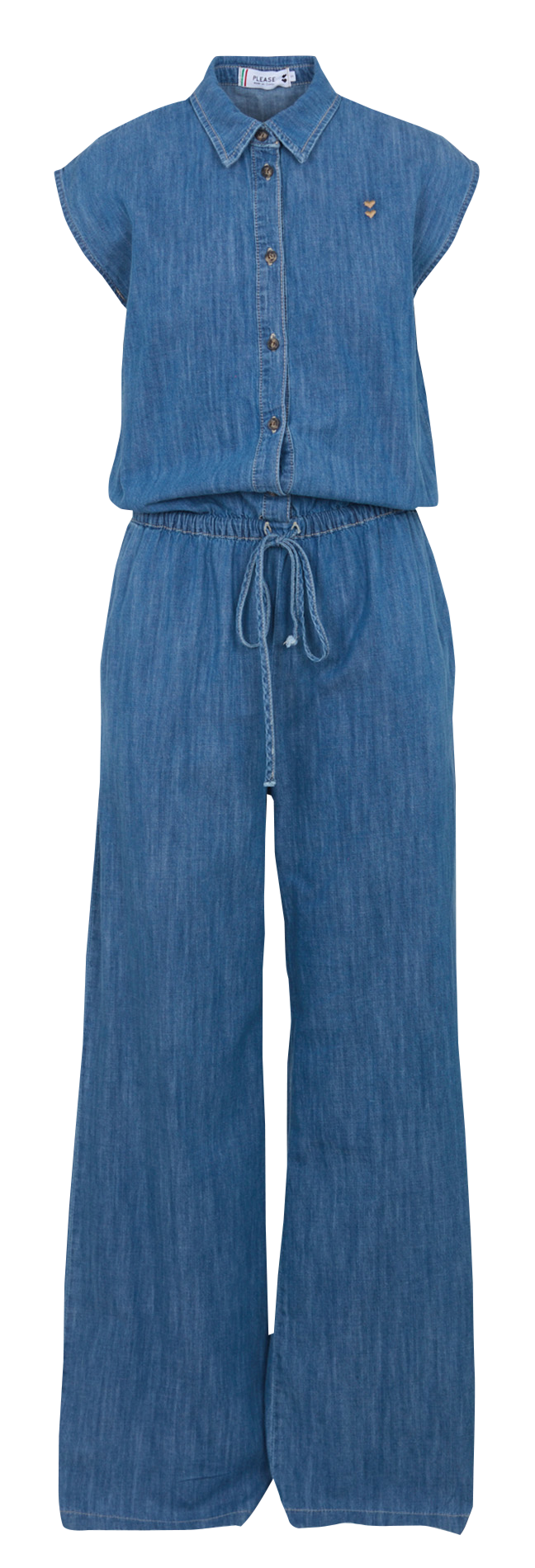 Combinaison col classique en denim de coton PLEASE Bleu