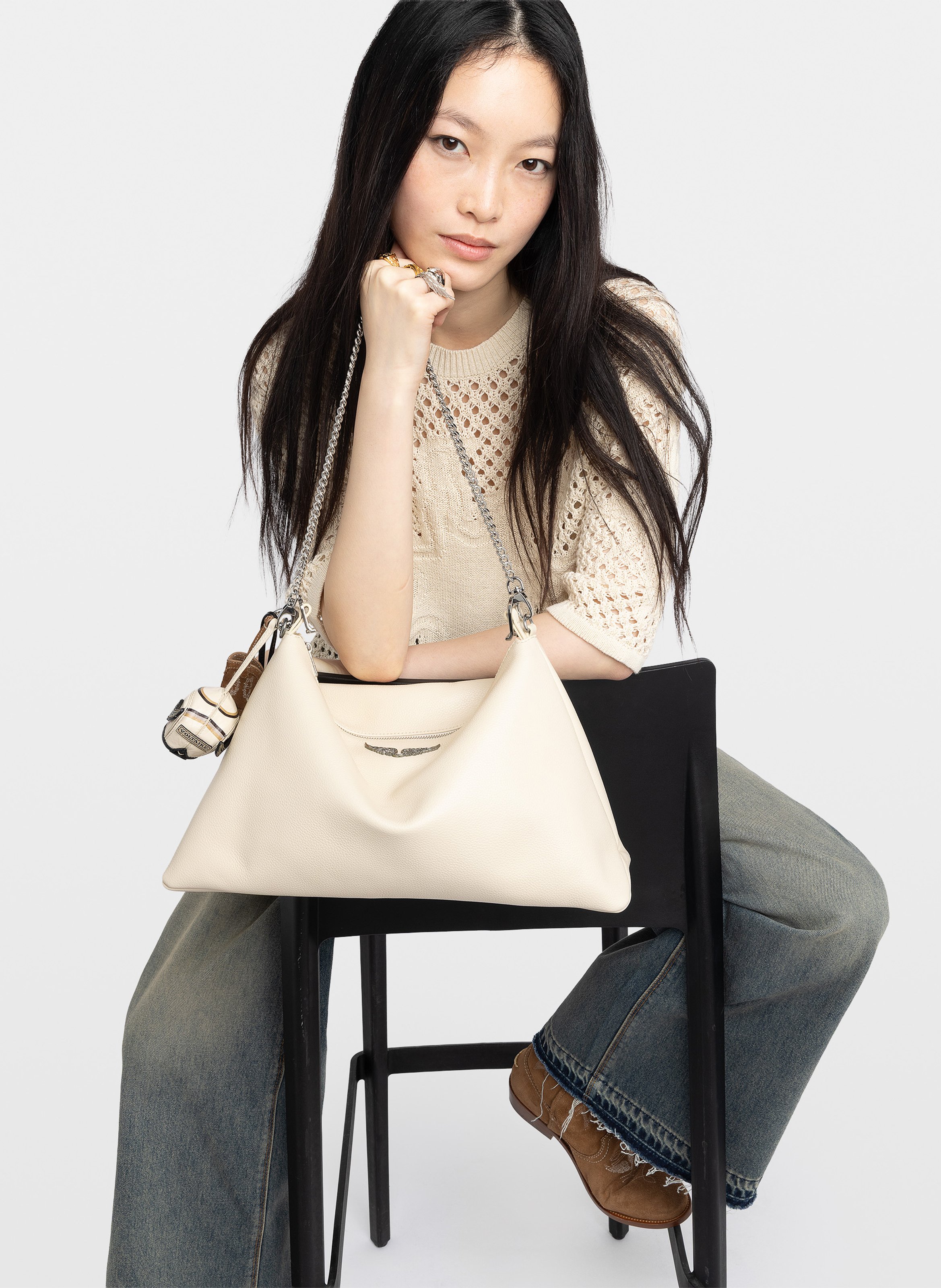 Grained leather shoulder bag ZADIG&VOLTAIRE White