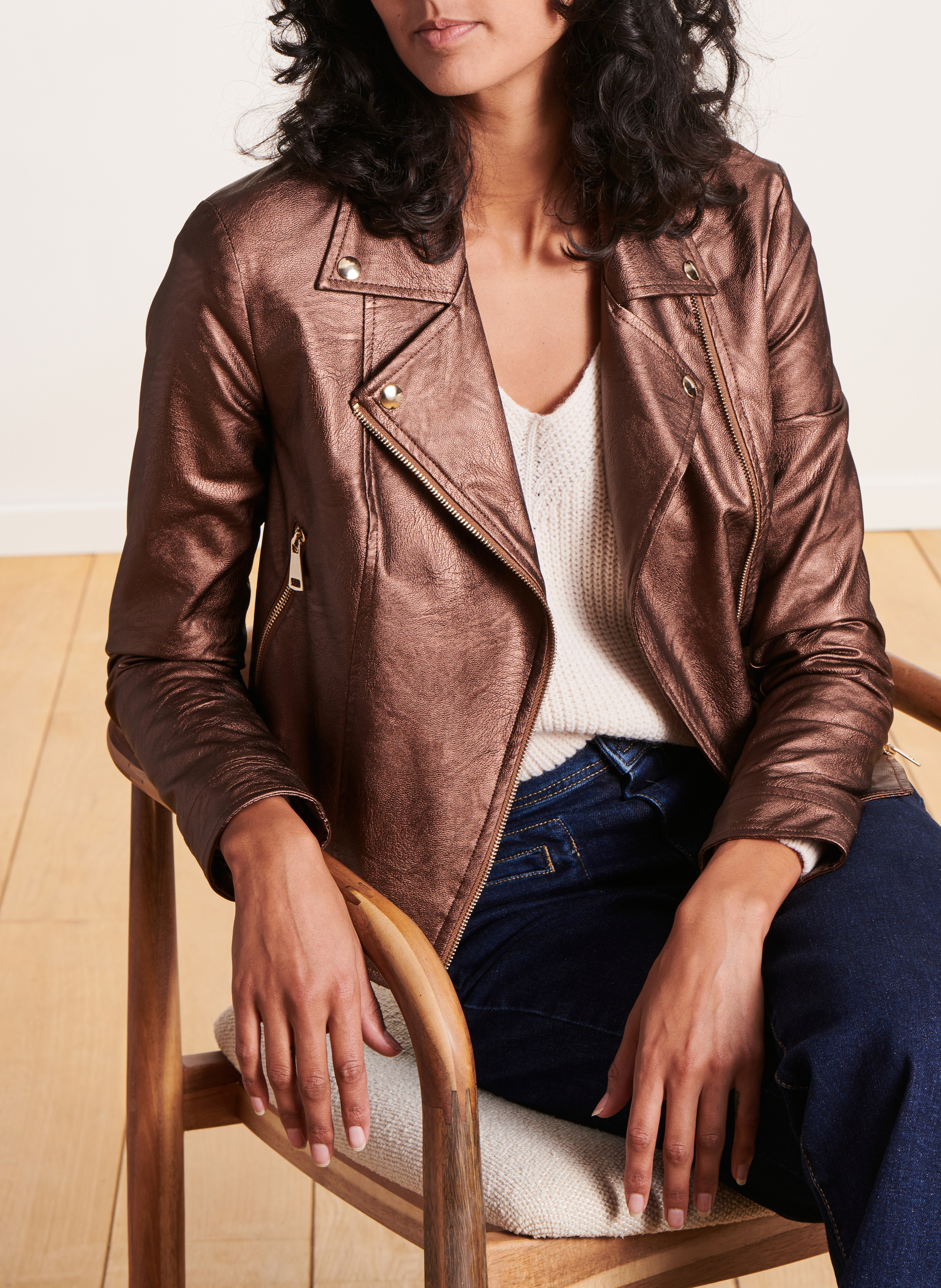 Blouson zippé métallisé LA FEE MARABOUTEE Marron