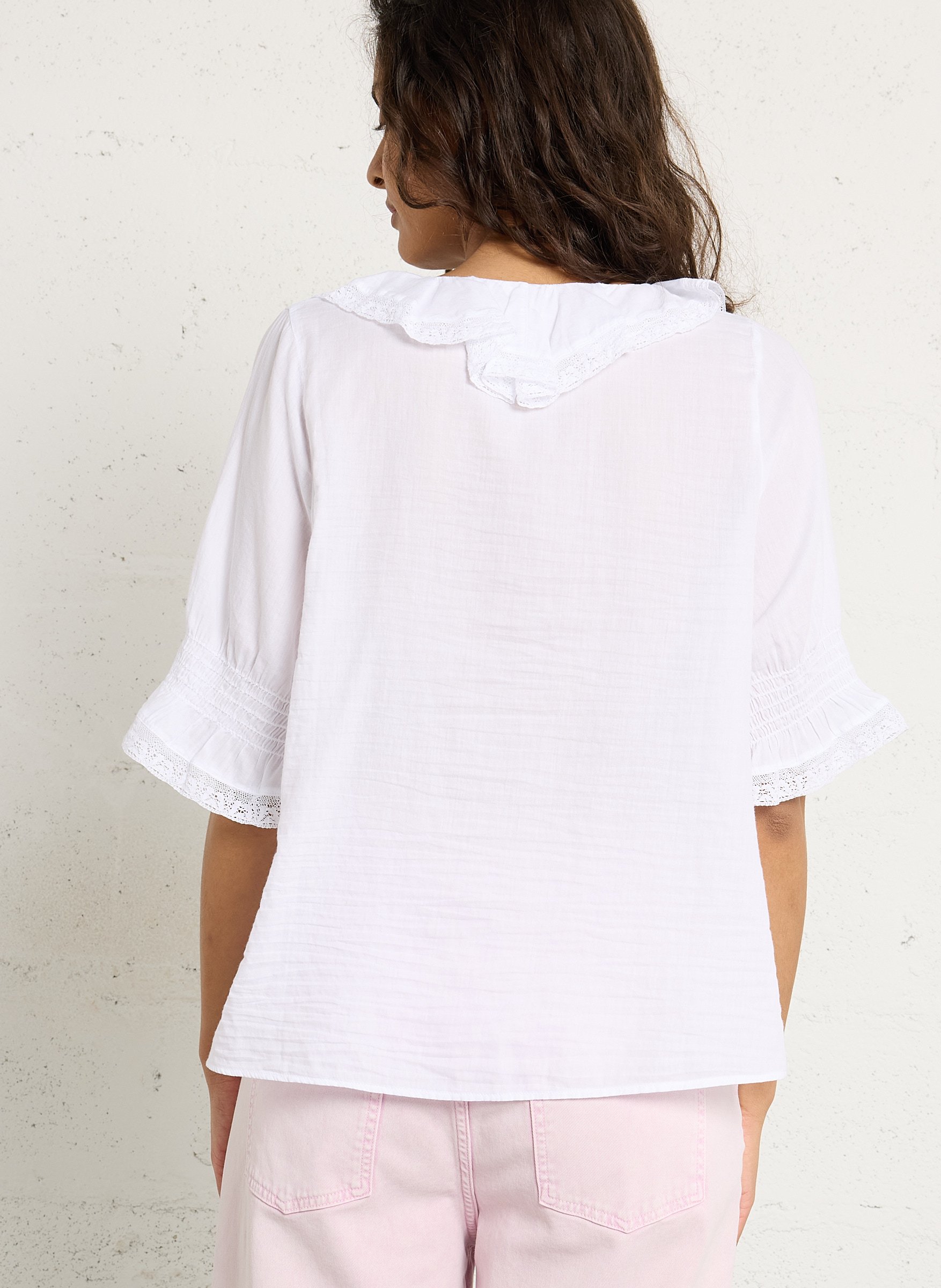 Baumwollbluse mit V-Ausschnitt BELLA JONES Weiss