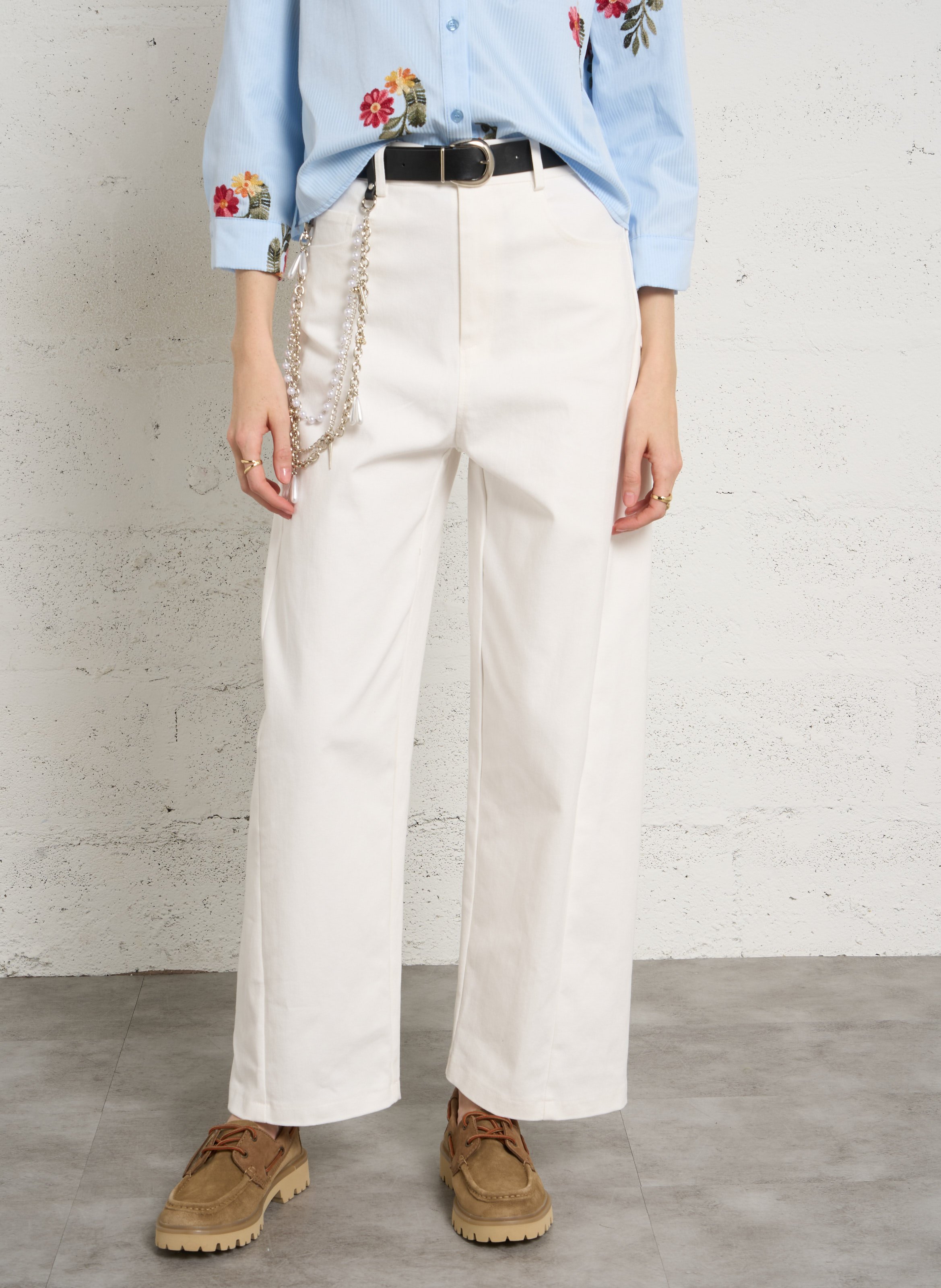 Pantalon large en coton mélangé IMPERIAL Beige