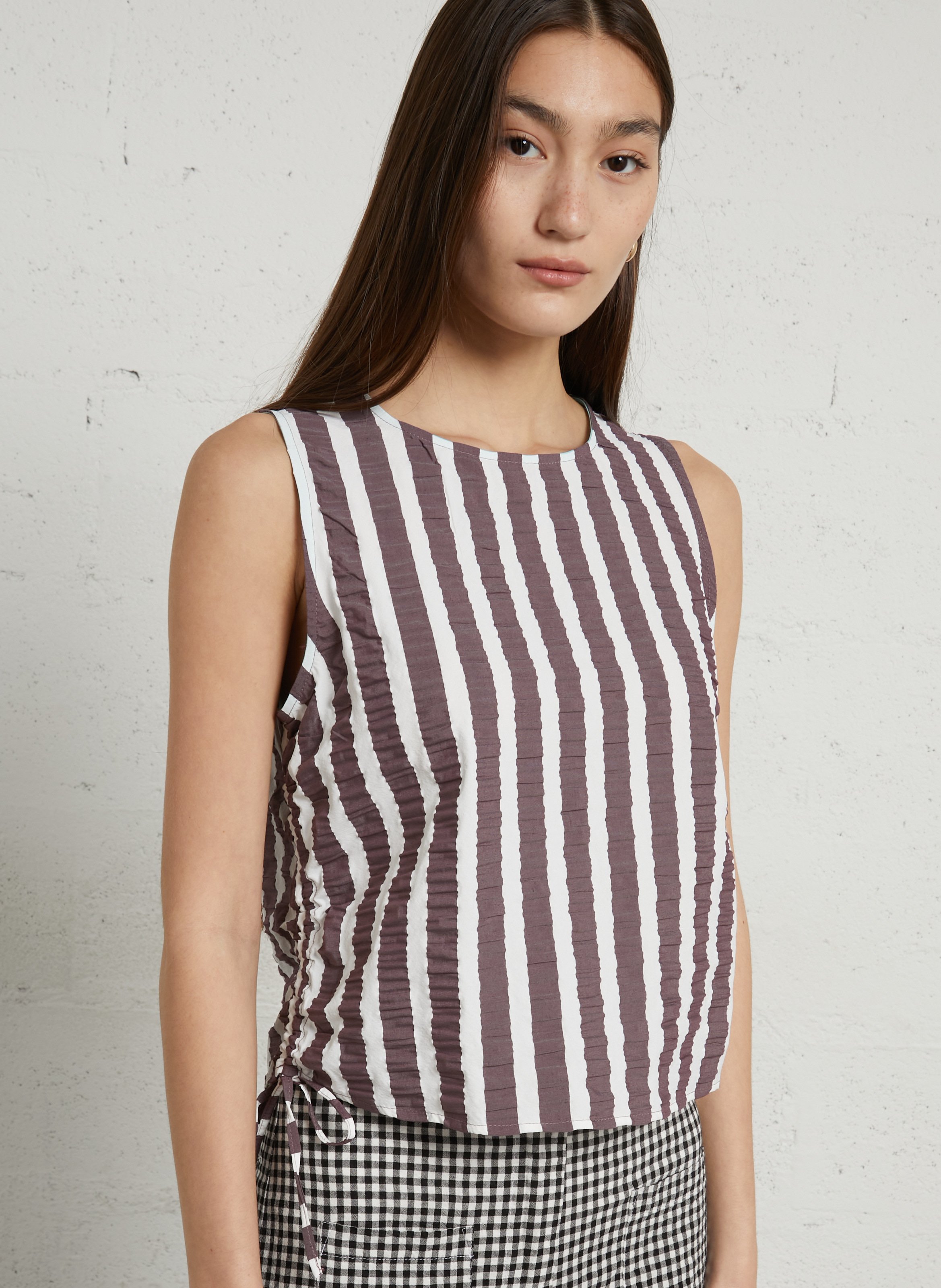 Round neck striped crop top DR BLOOM Purple