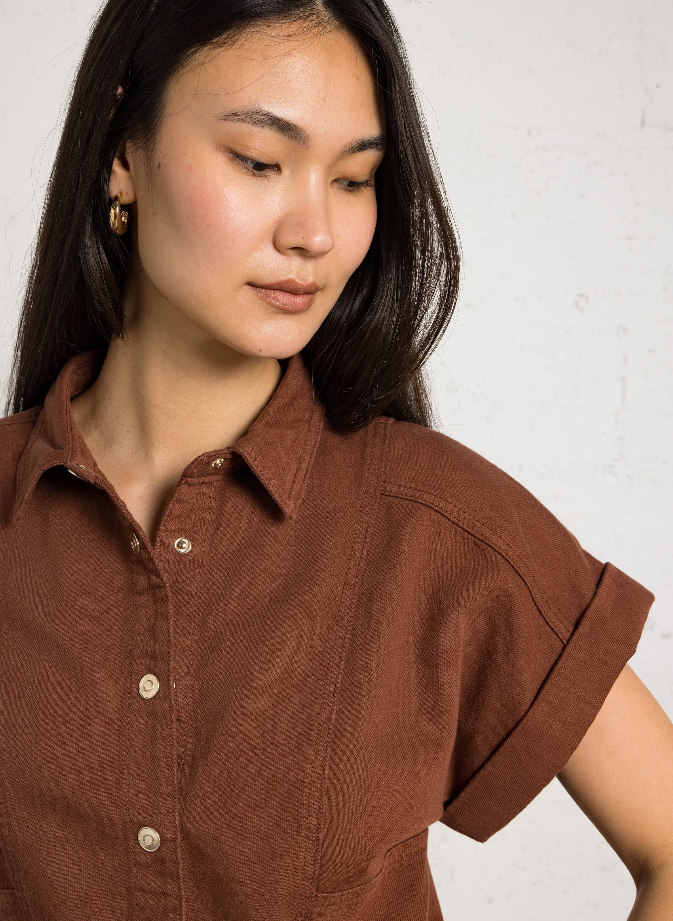 Robe courte col classique en coton MAISON 123 Marron