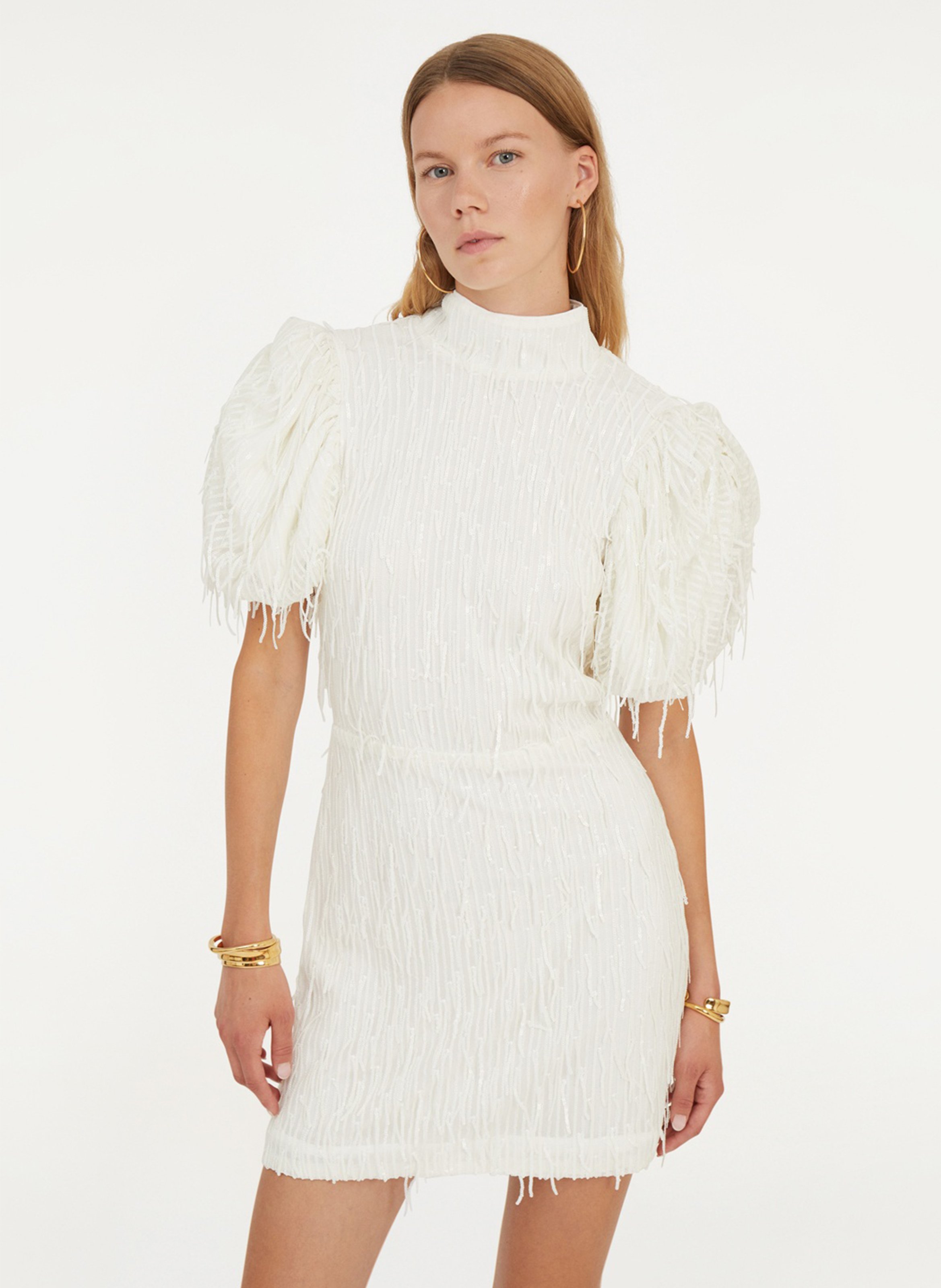 Short dress in mixed recycled fibers ROTATE White