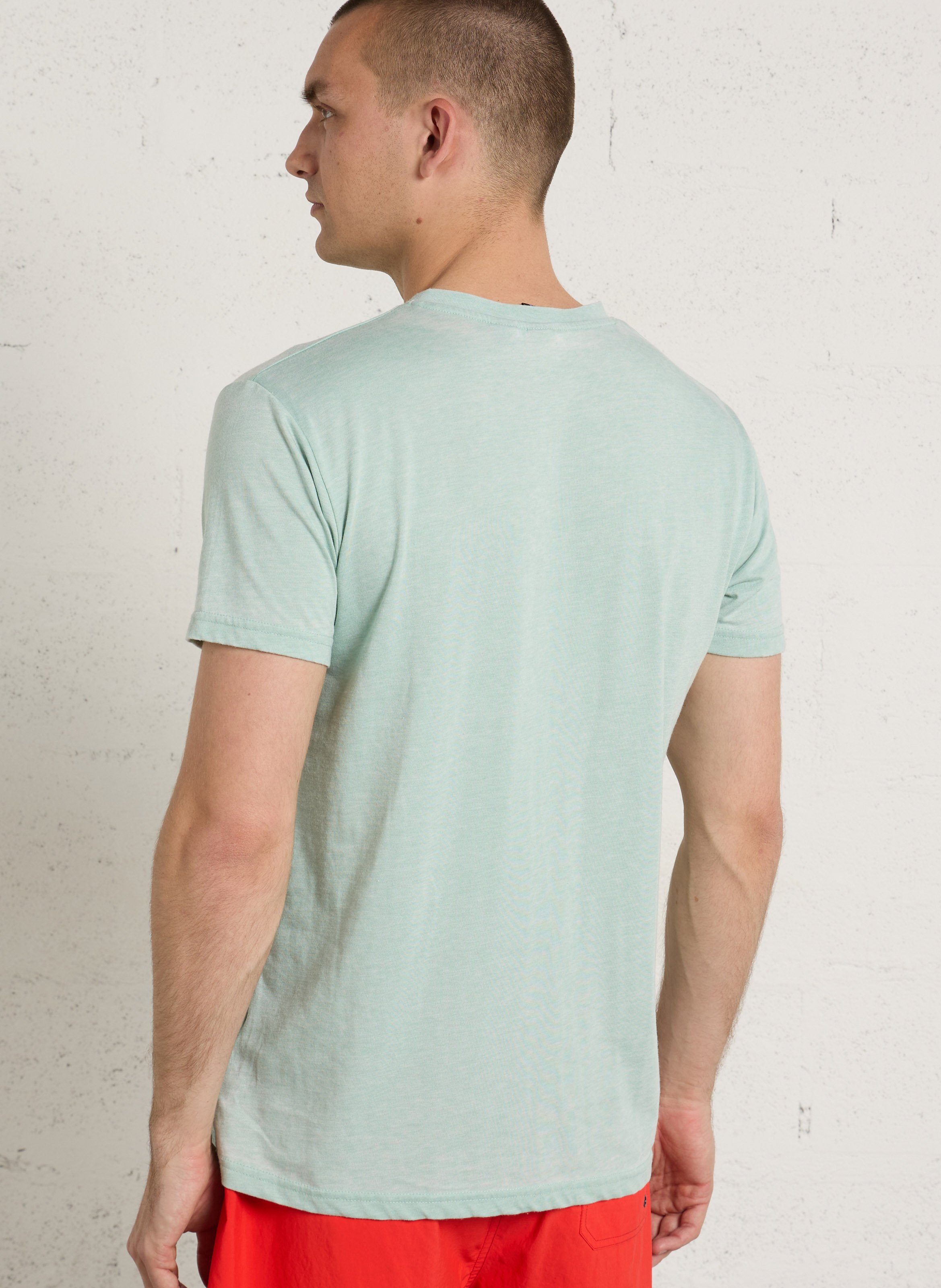 Straight heathered V-neck t-shirt LE TEMPS DES CERISES Blue