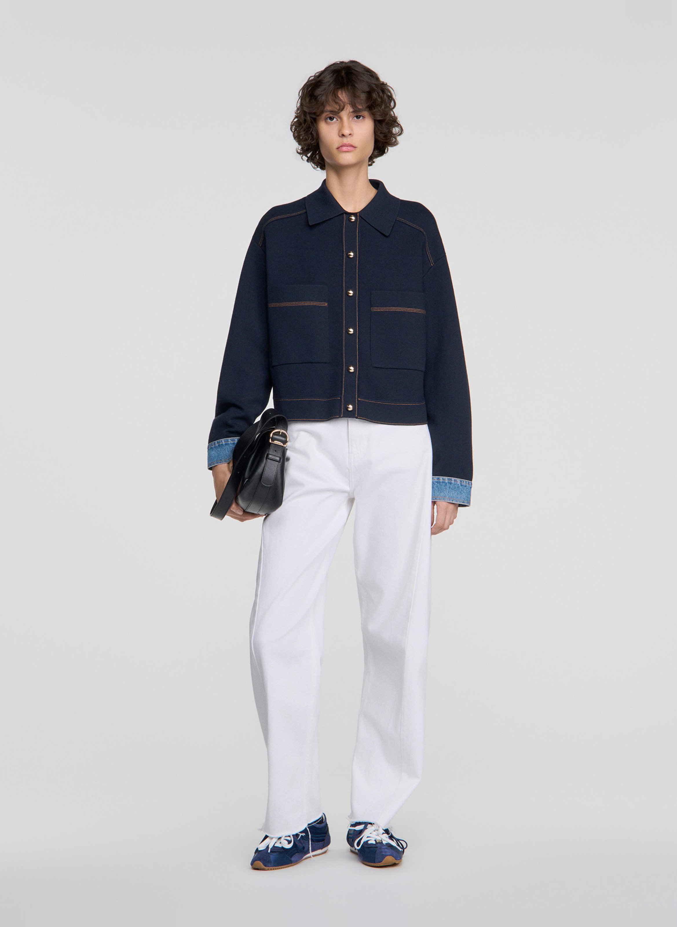 Ruim vest van twee materialen SANDRO Blauw