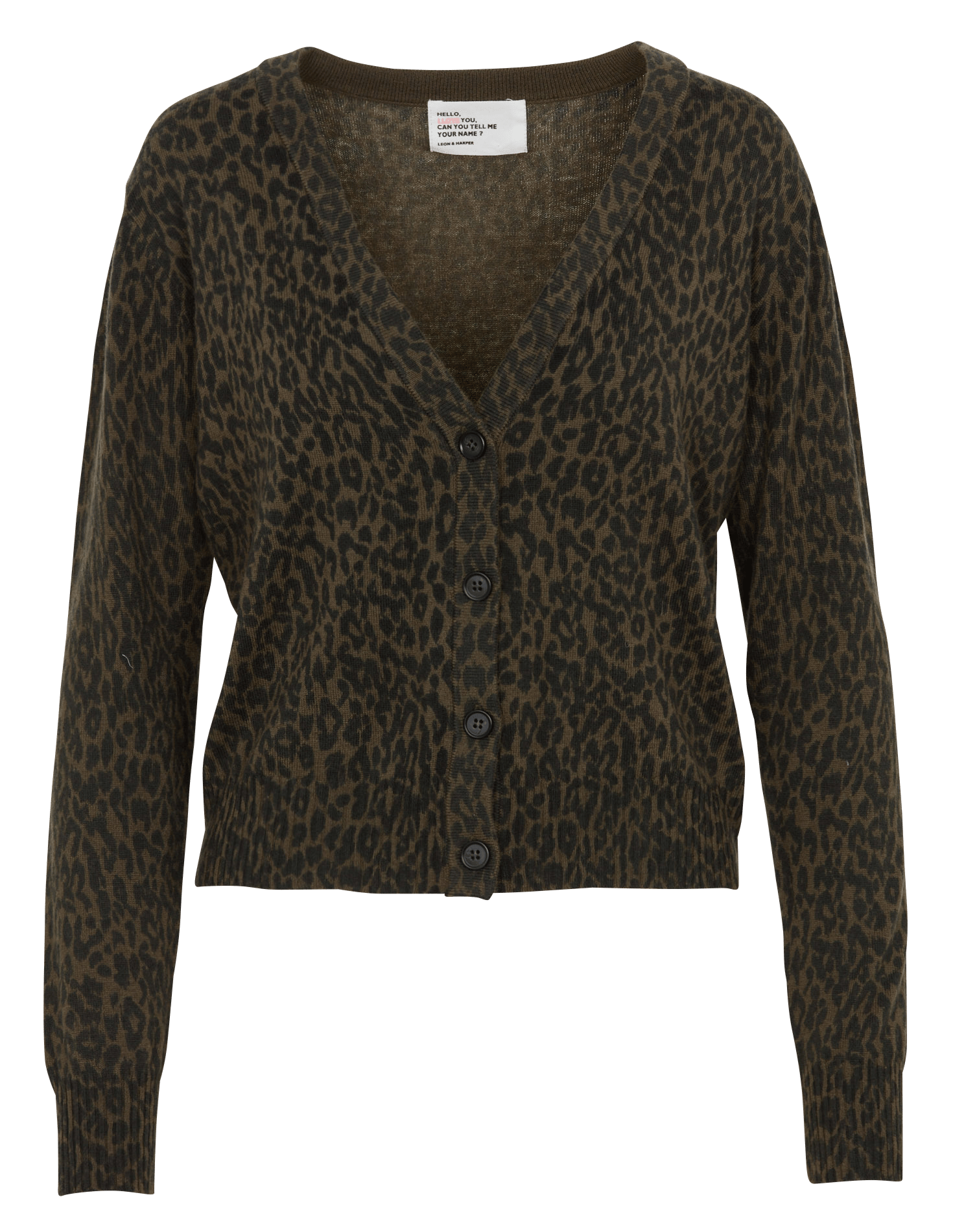 Gerader bedruckter Wollmix-Cardigan LEON & HARPER Khaki