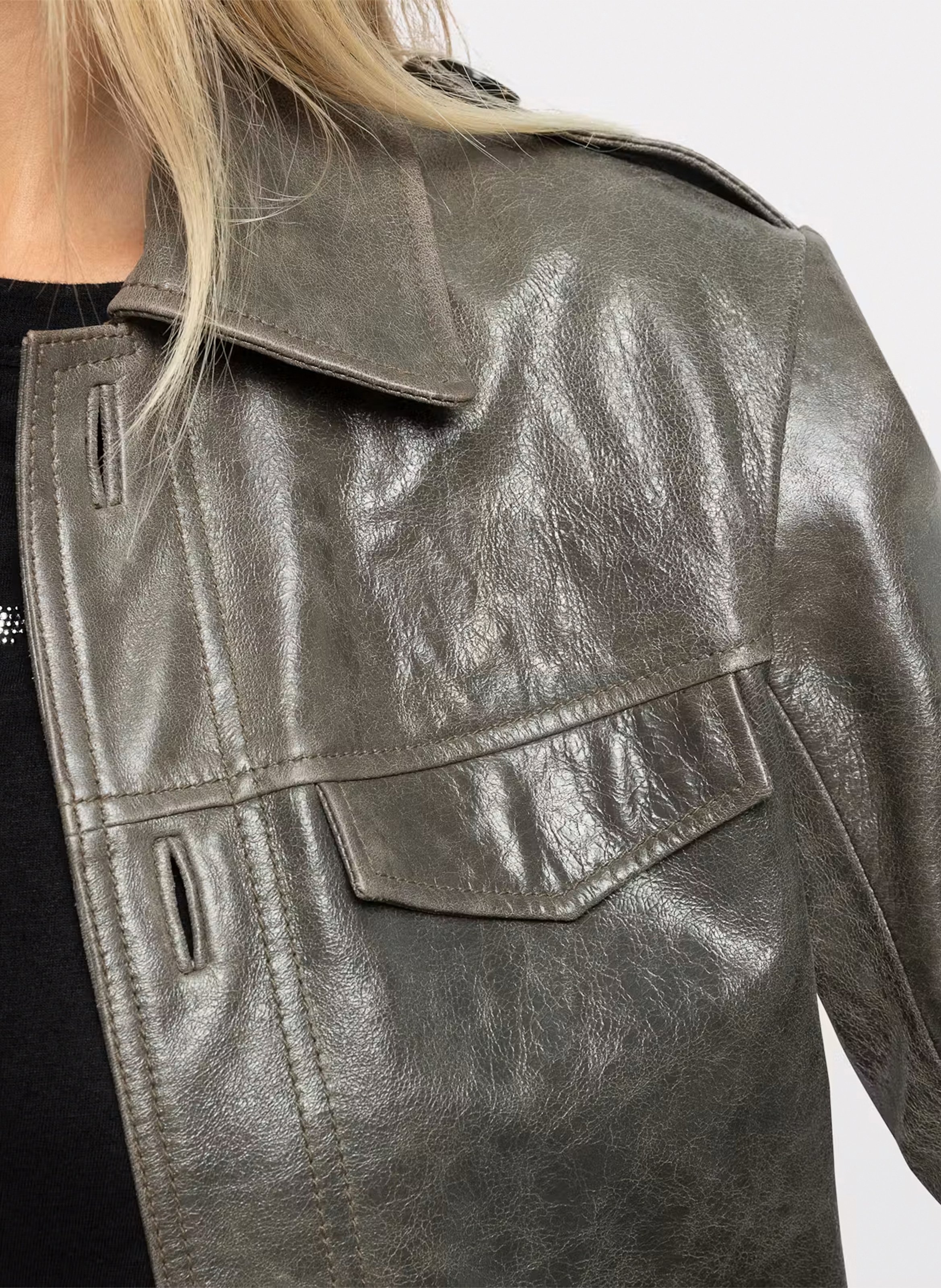 Rechte leren jas met knopen ZADIG&VOLTAIRE Grijs