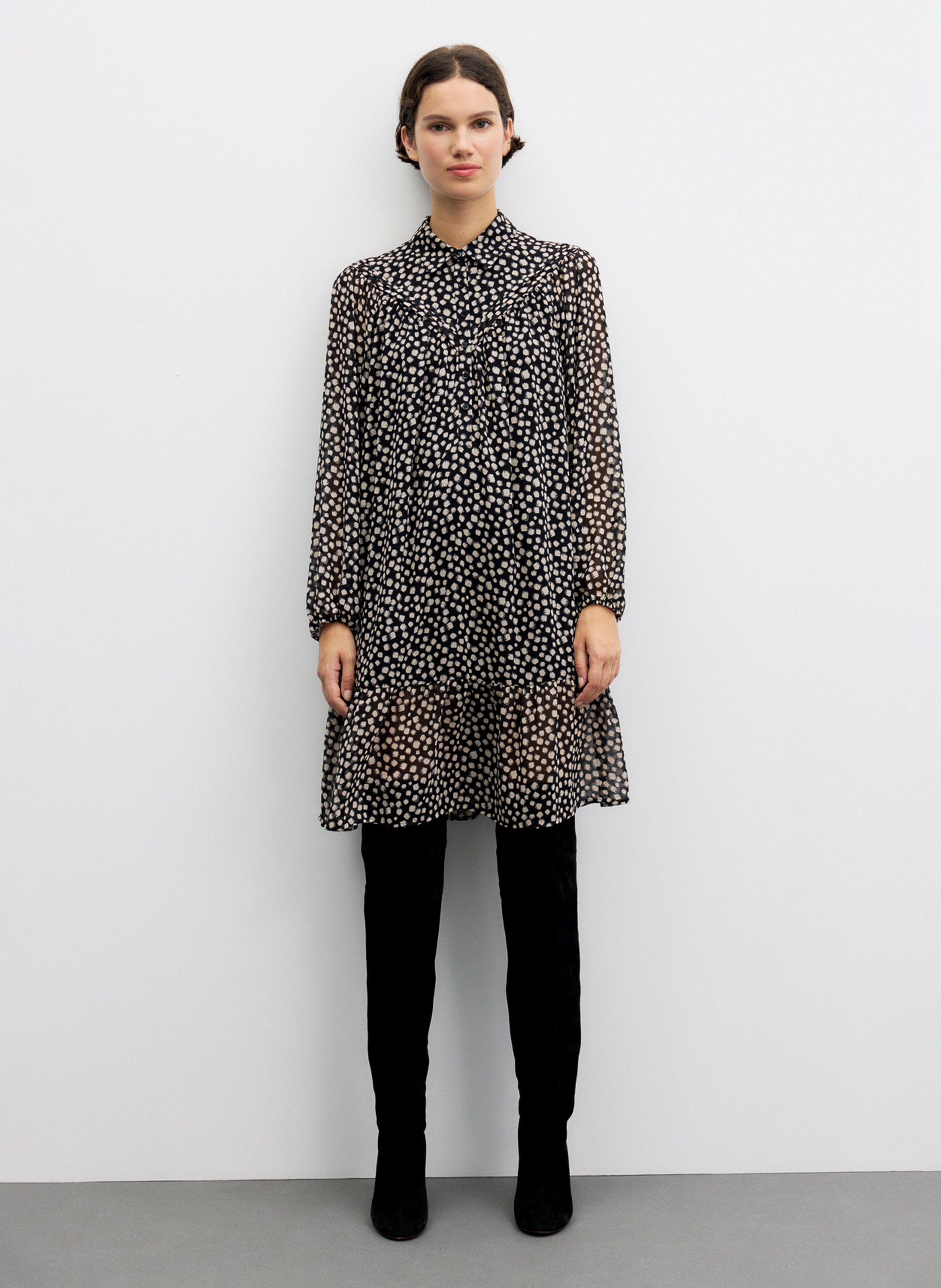 Kurzes, gerade geschnittenes Kleid mit Polka-Dot-Muster GERARD DAREL Schwarz