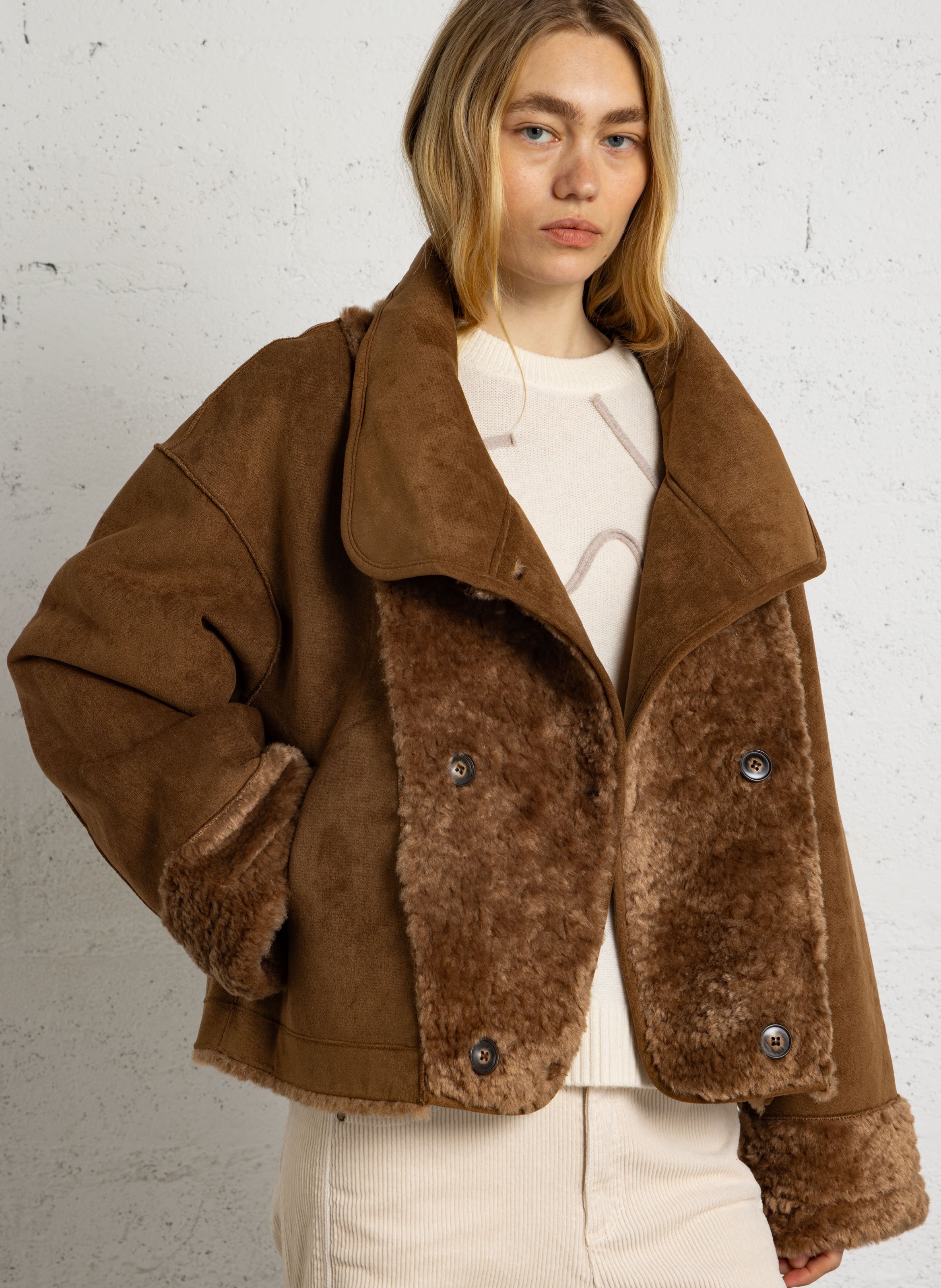 Manteau droit boutonné effet fourrure SEE U SOON Jaune