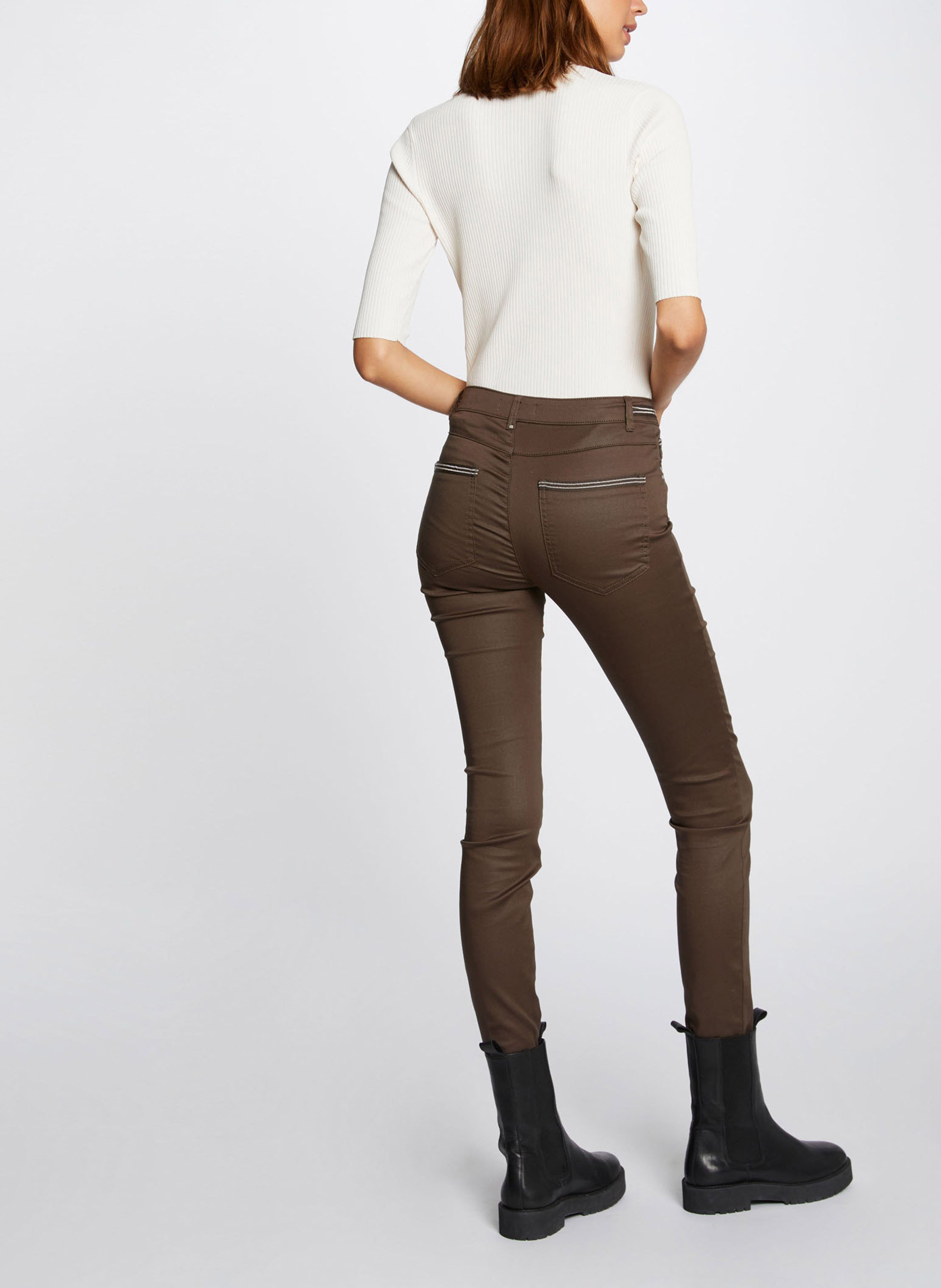 Beschichtete Slim-Fit-Hose Braun