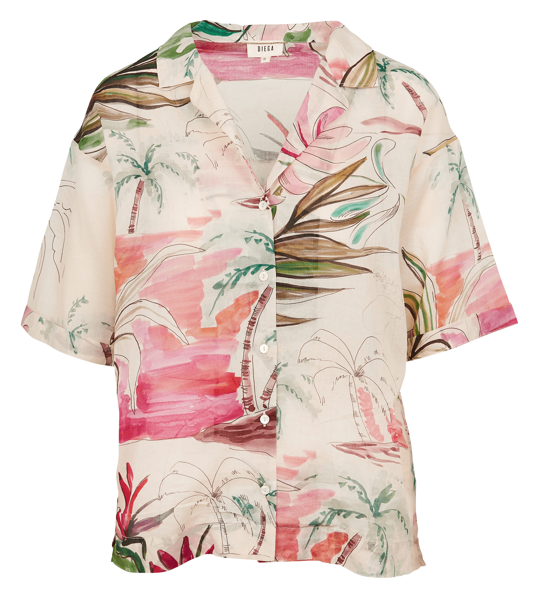 Loose-fit printed cotton shirt with classic collar DIEGA Pink