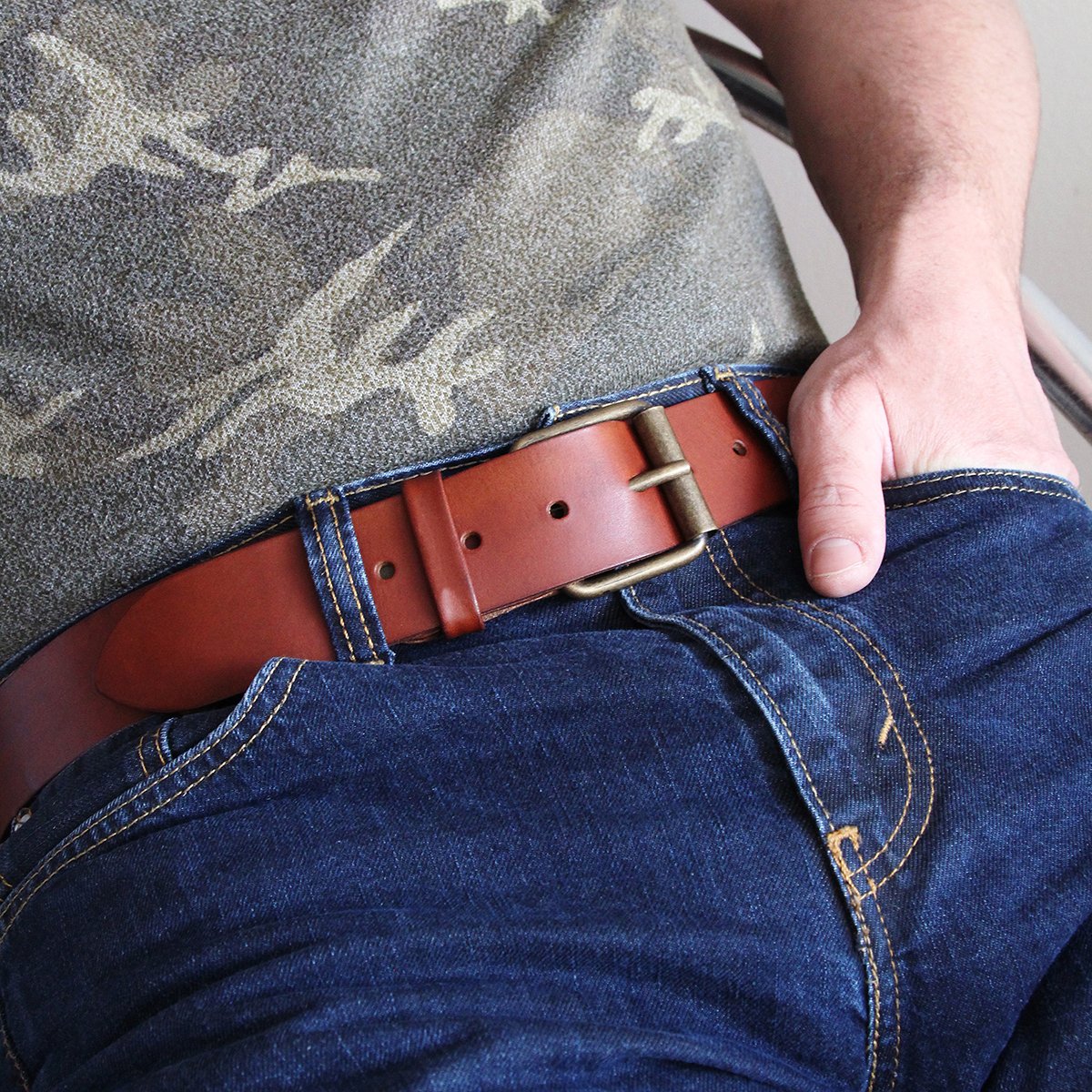 Smooth leather weekend belt JULES & JENN Brown