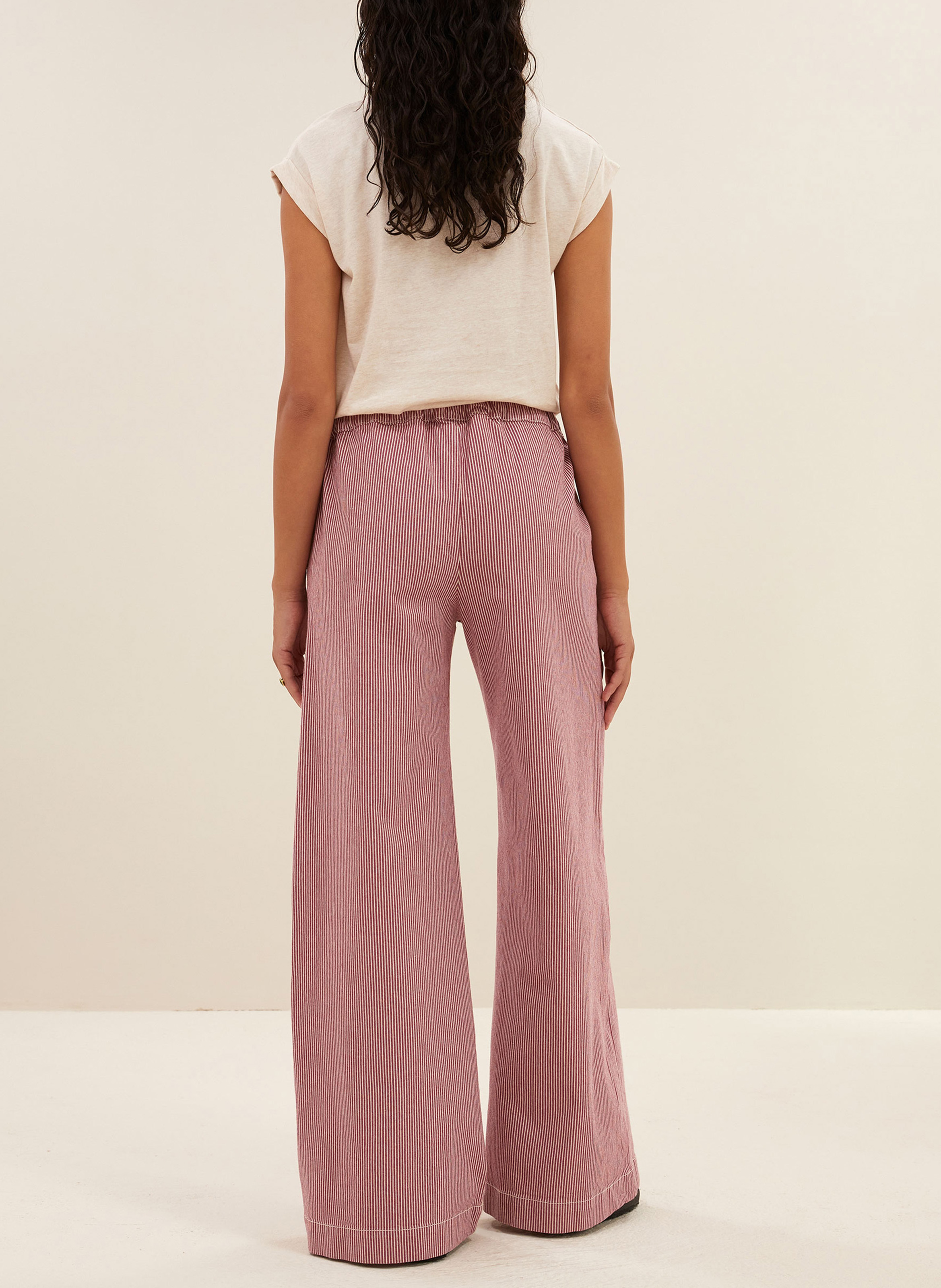 Pantalon large en coton bio rayé BY BAR Rouge