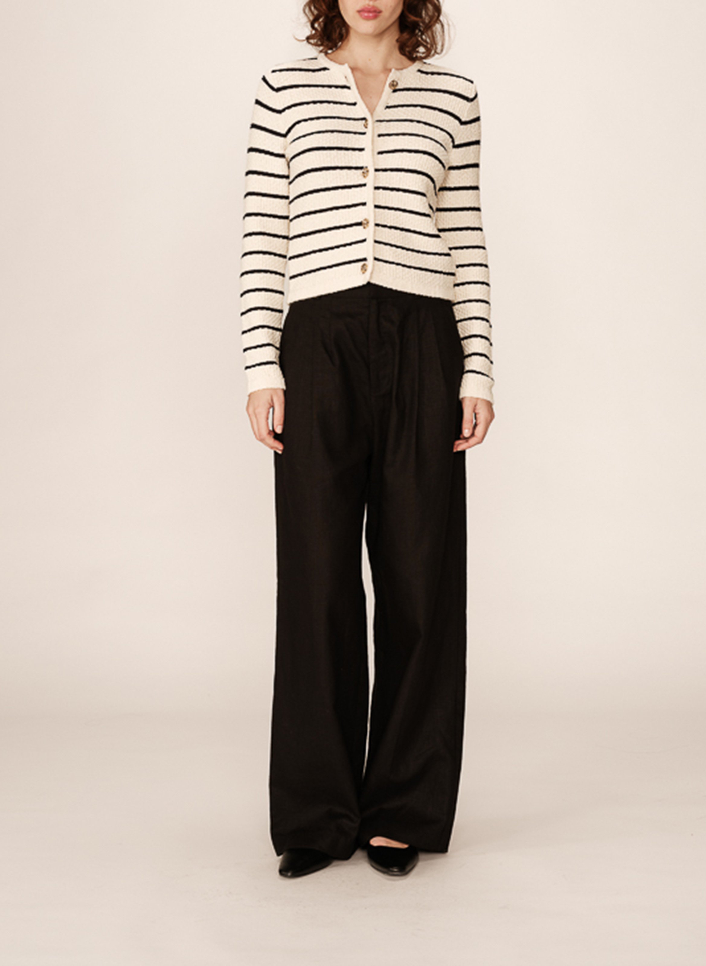 Striped cotton straight cardigan GRACE ET MILA Beige