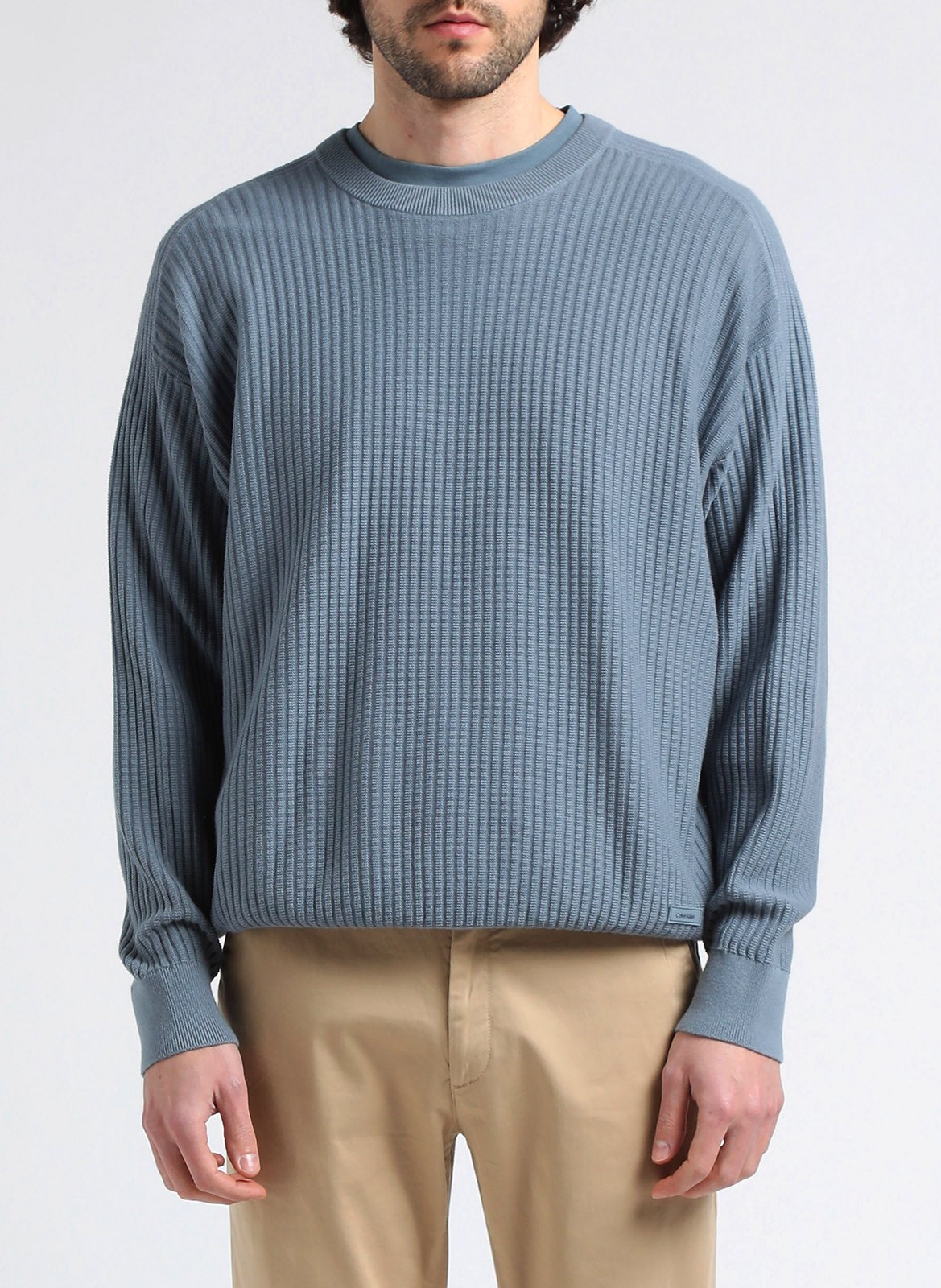 Pull col rond en coton bio  CALVIN KLEIN Gris