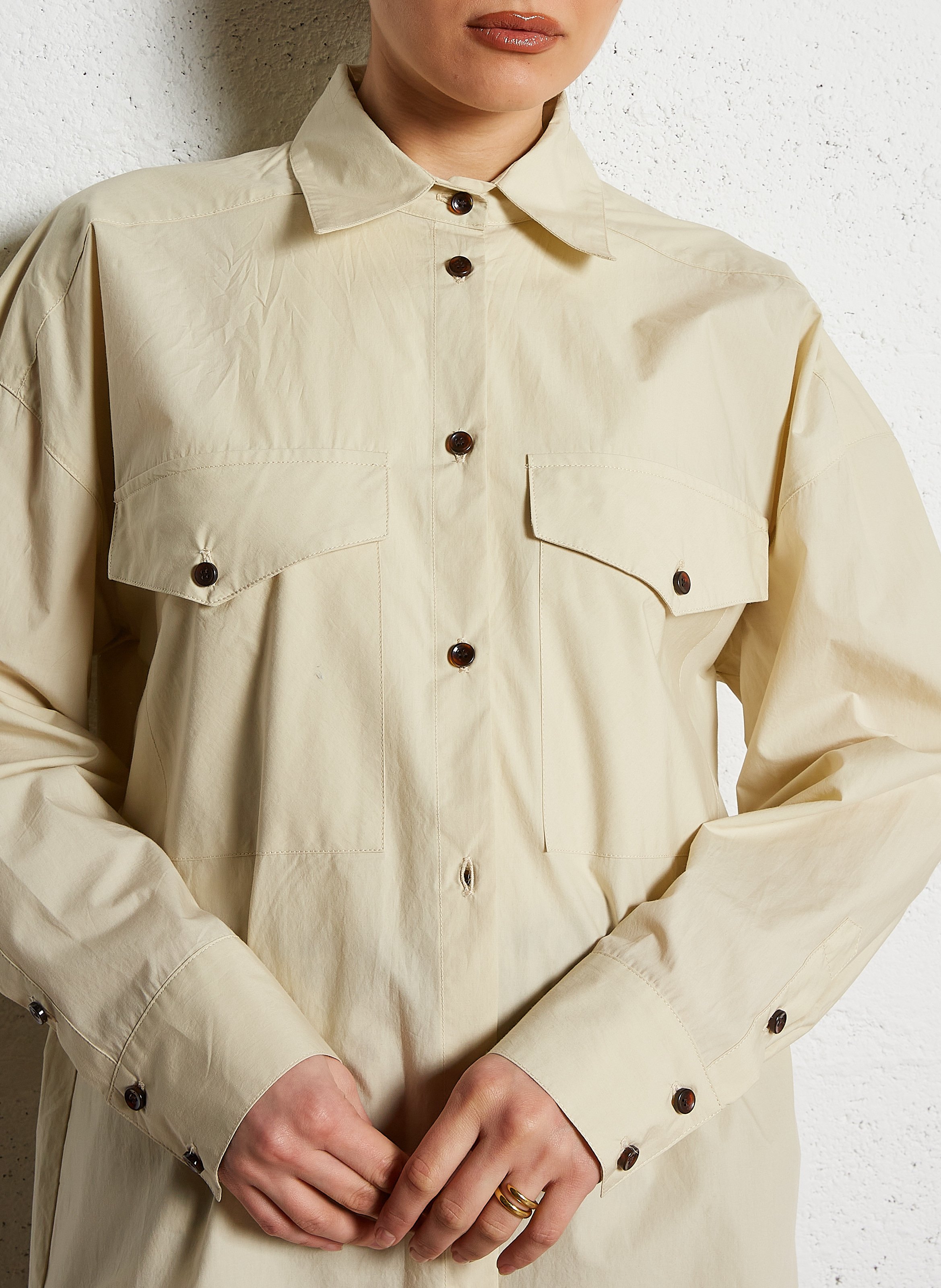 Oversized, katoenen blouse met klassieke kraag BELLEPIECE Grijs