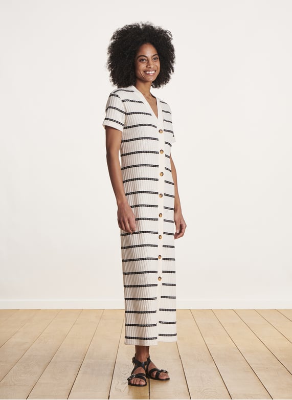 Lange jurk van biologisch katoenmix met strepen Sahara noir La fee