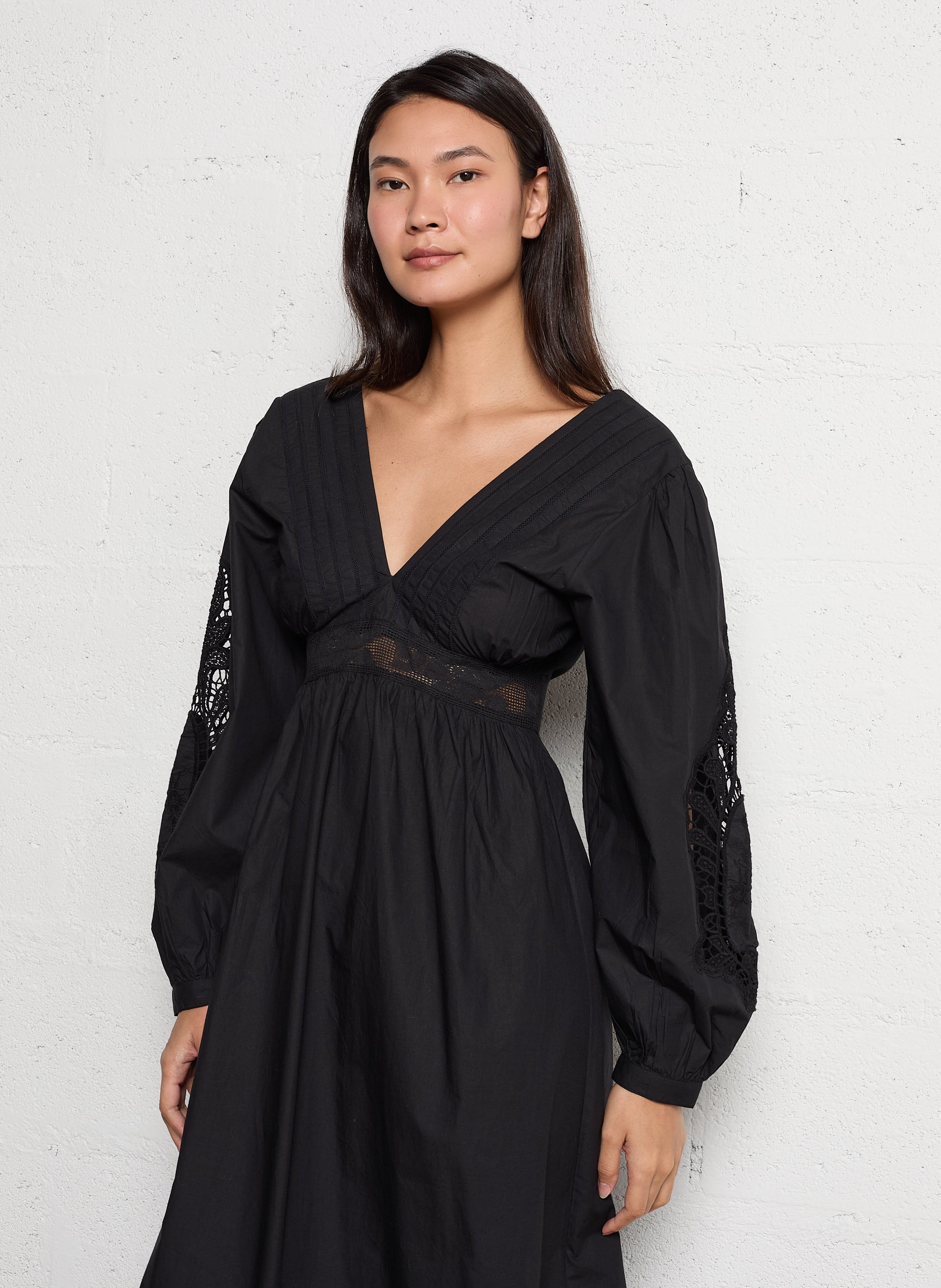 Midi dress with V-neck and lace details LOUISE MISHA Black