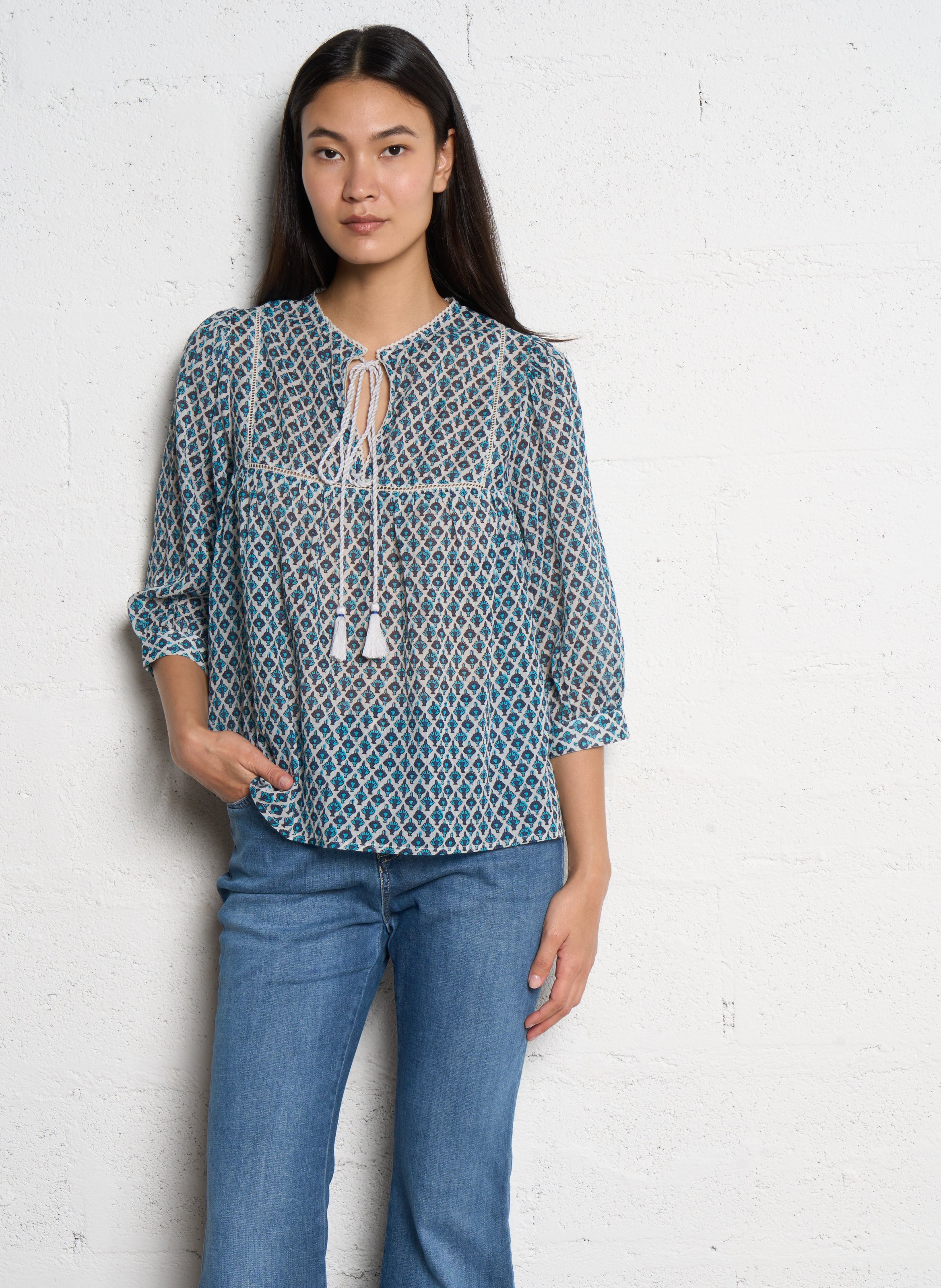 Weite Baumwollbluse M.A.B.E Blau