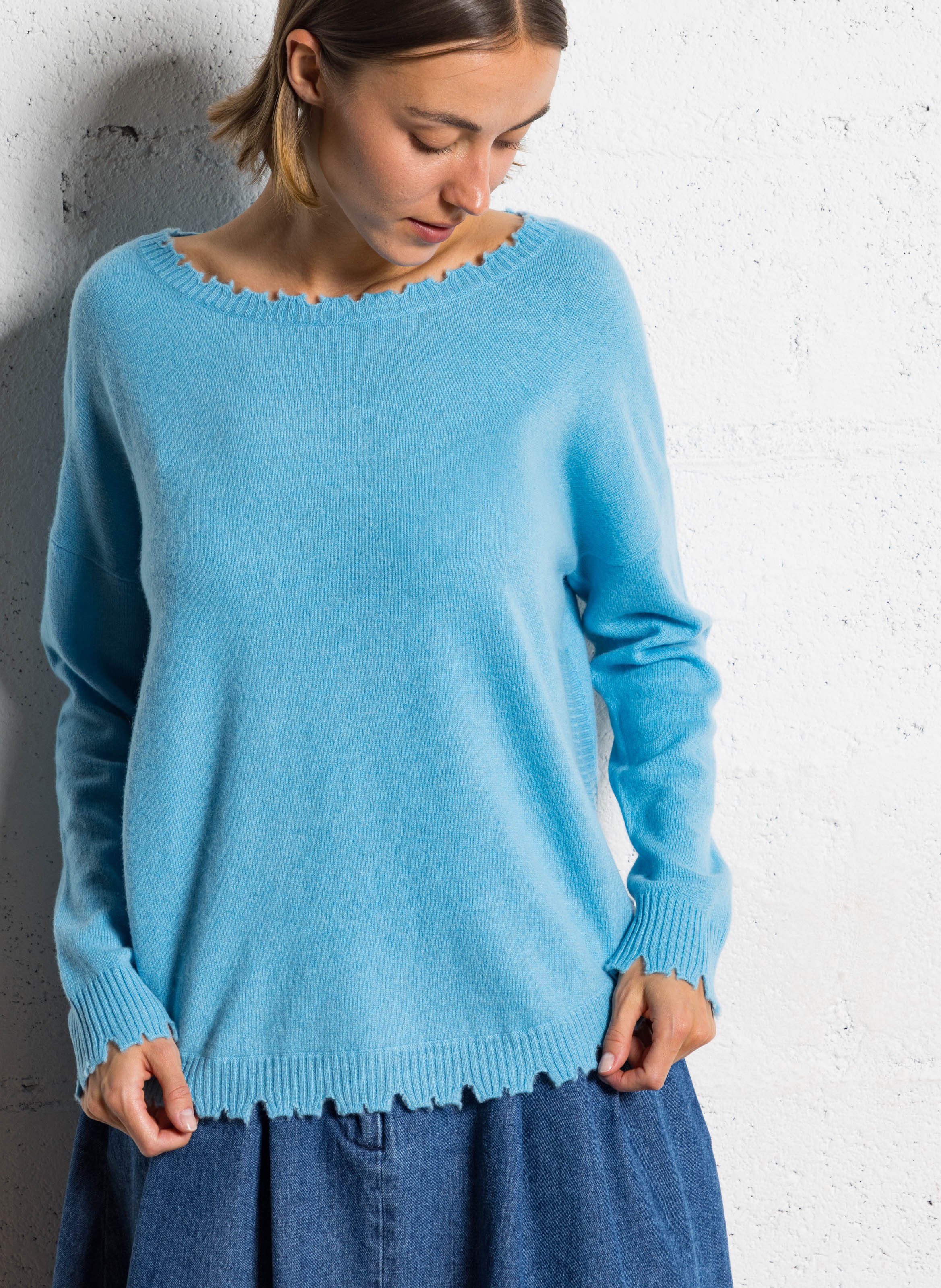Pull oversize en cachemire maillé KUJTEN Bleu