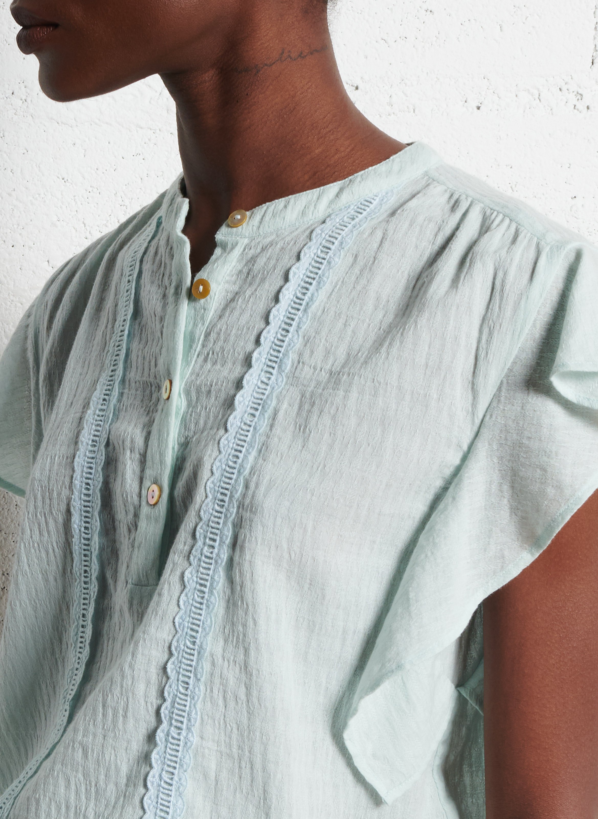 Blouse droite en gaze de coton ONE STEP Vert