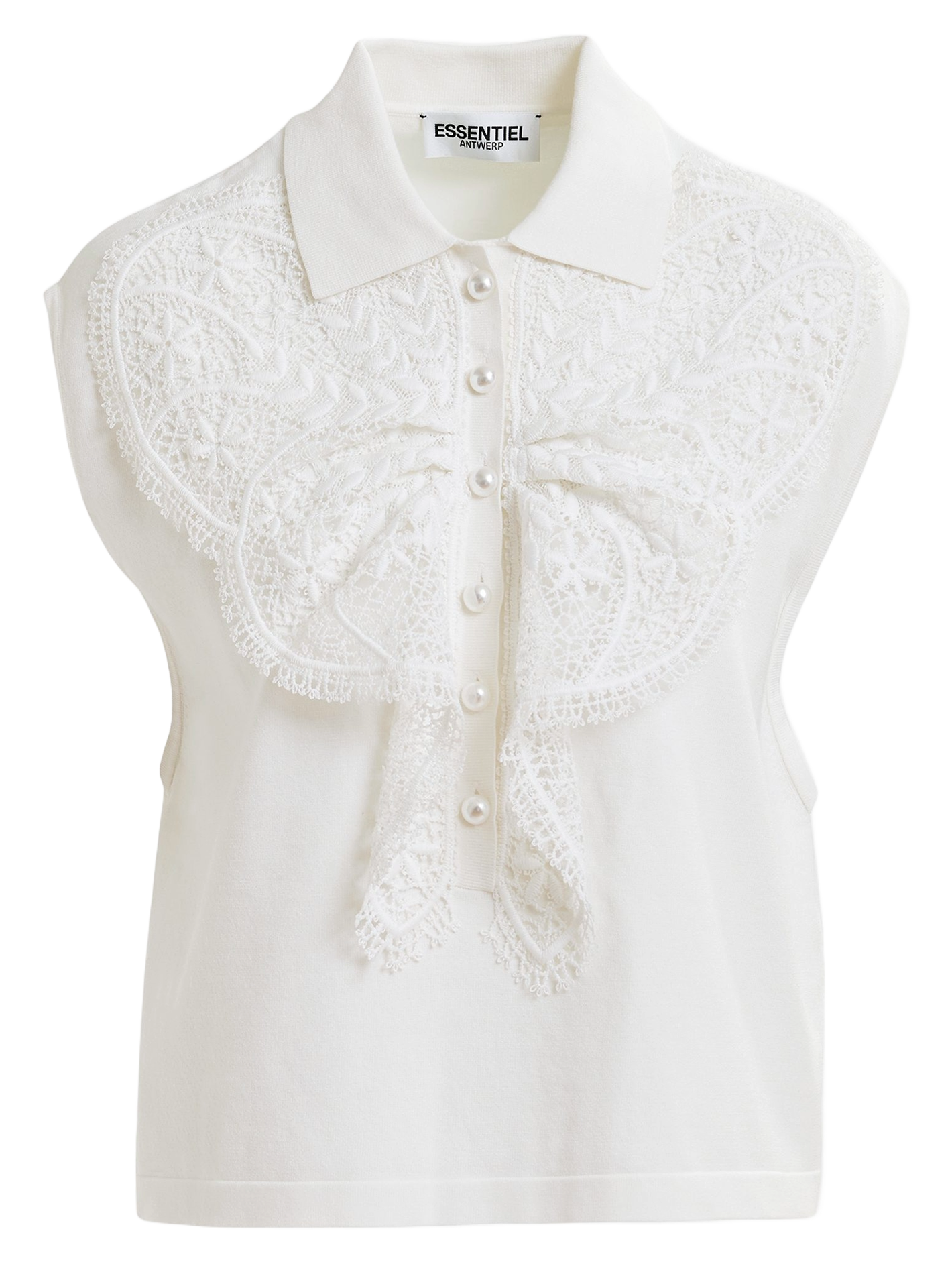 Polo sans manches à broderies fantaisies ESSENTIEL ANTWERP Blanc