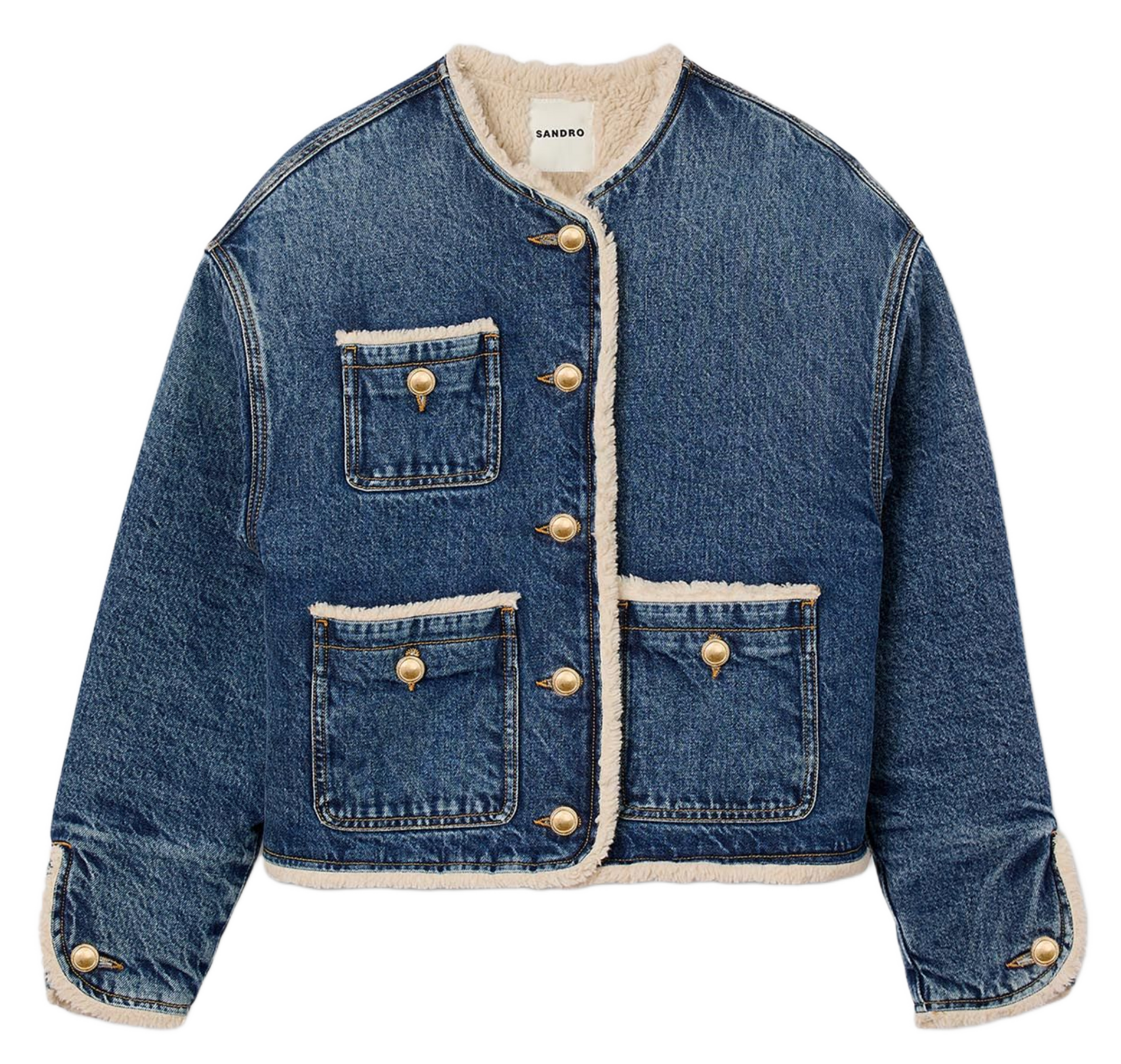 Veste en jean droite en coton SANDRO Bleu