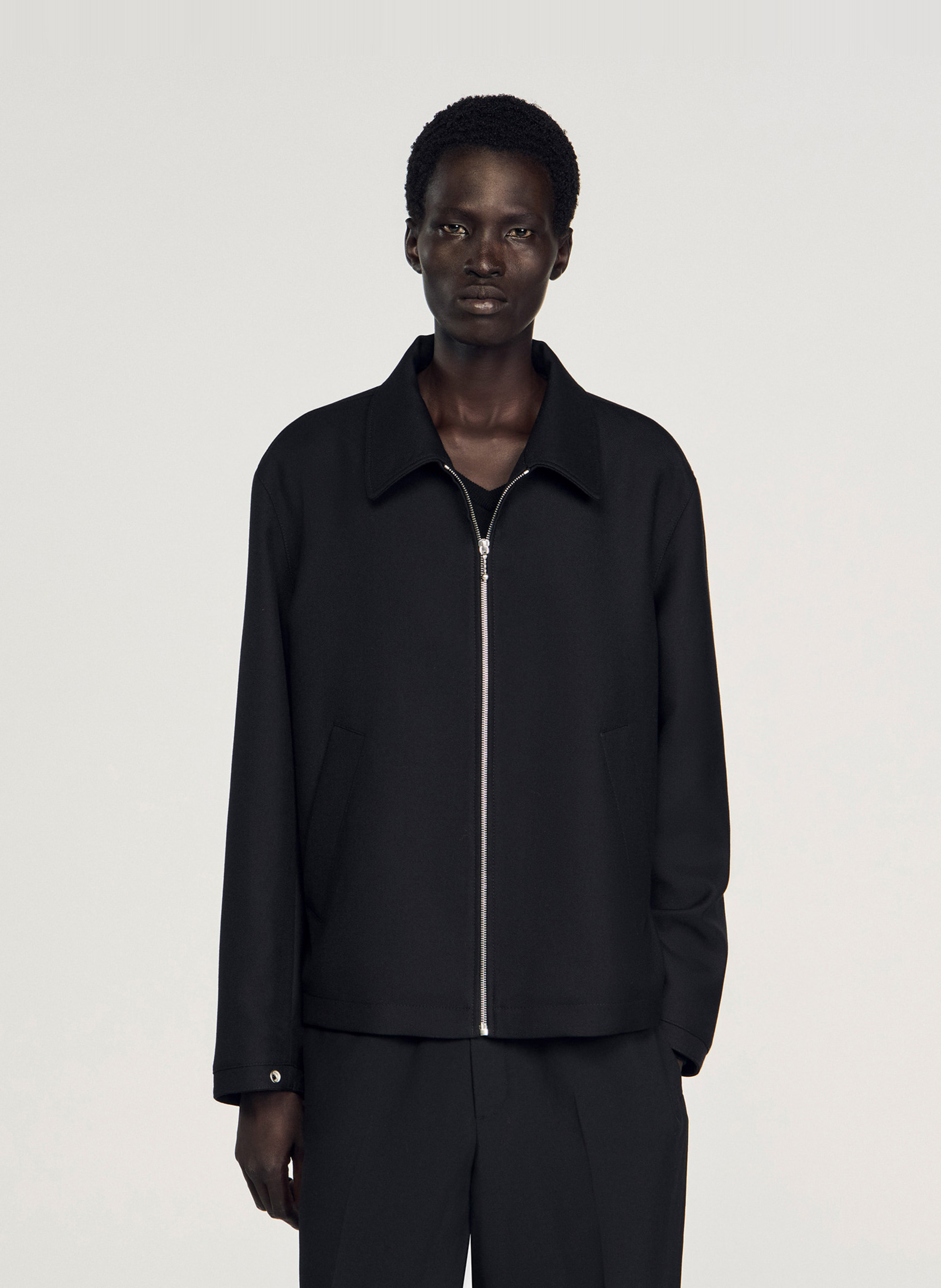 Veste col classique en laine mélangée SANDRO Noir