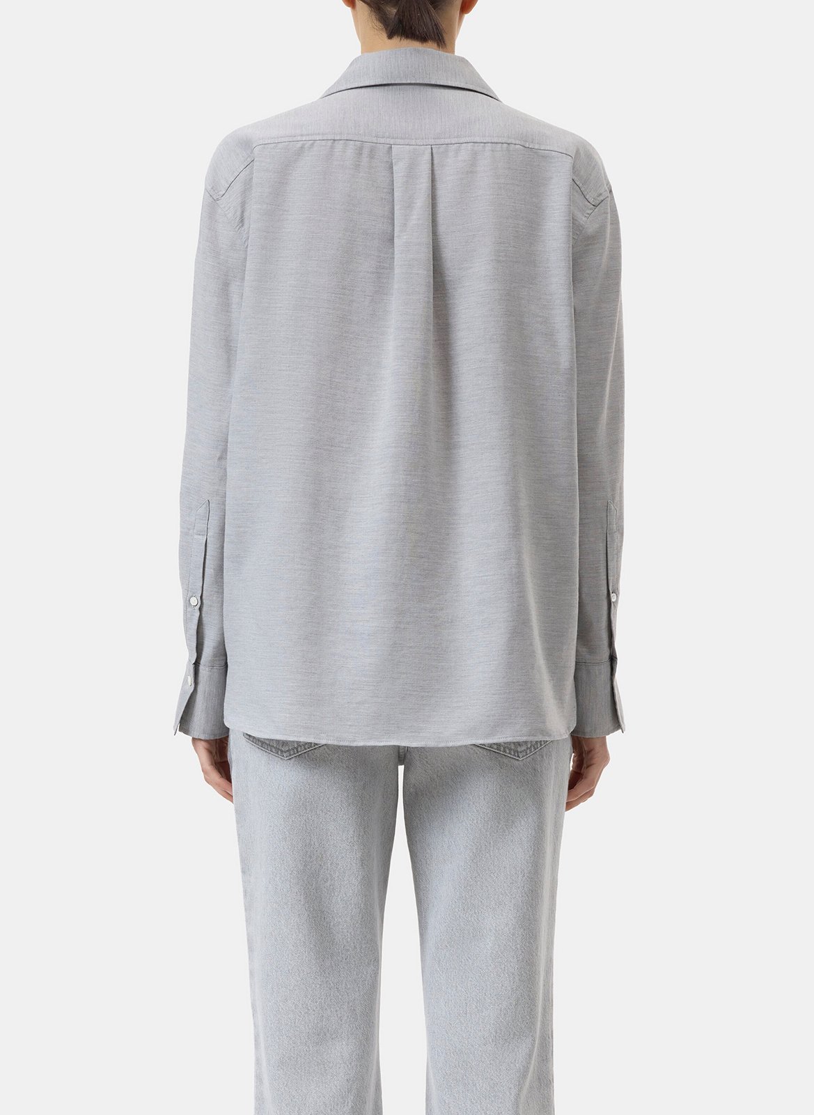 Solid straight blouse with asymmetric buttons CLOSED Grey