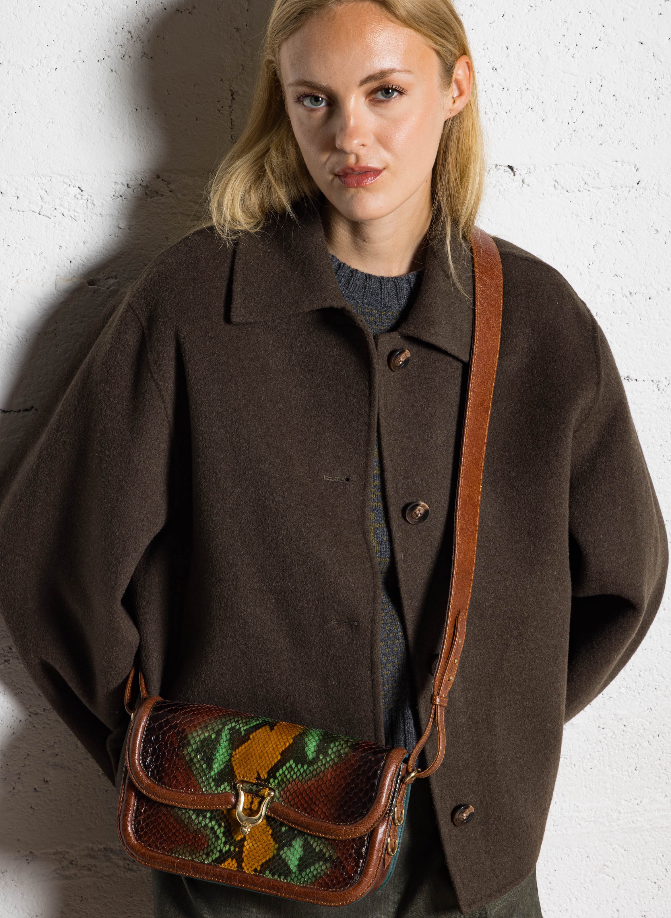 Sac bandoulière en cuir python mélangé CLARIS VIROT Marron