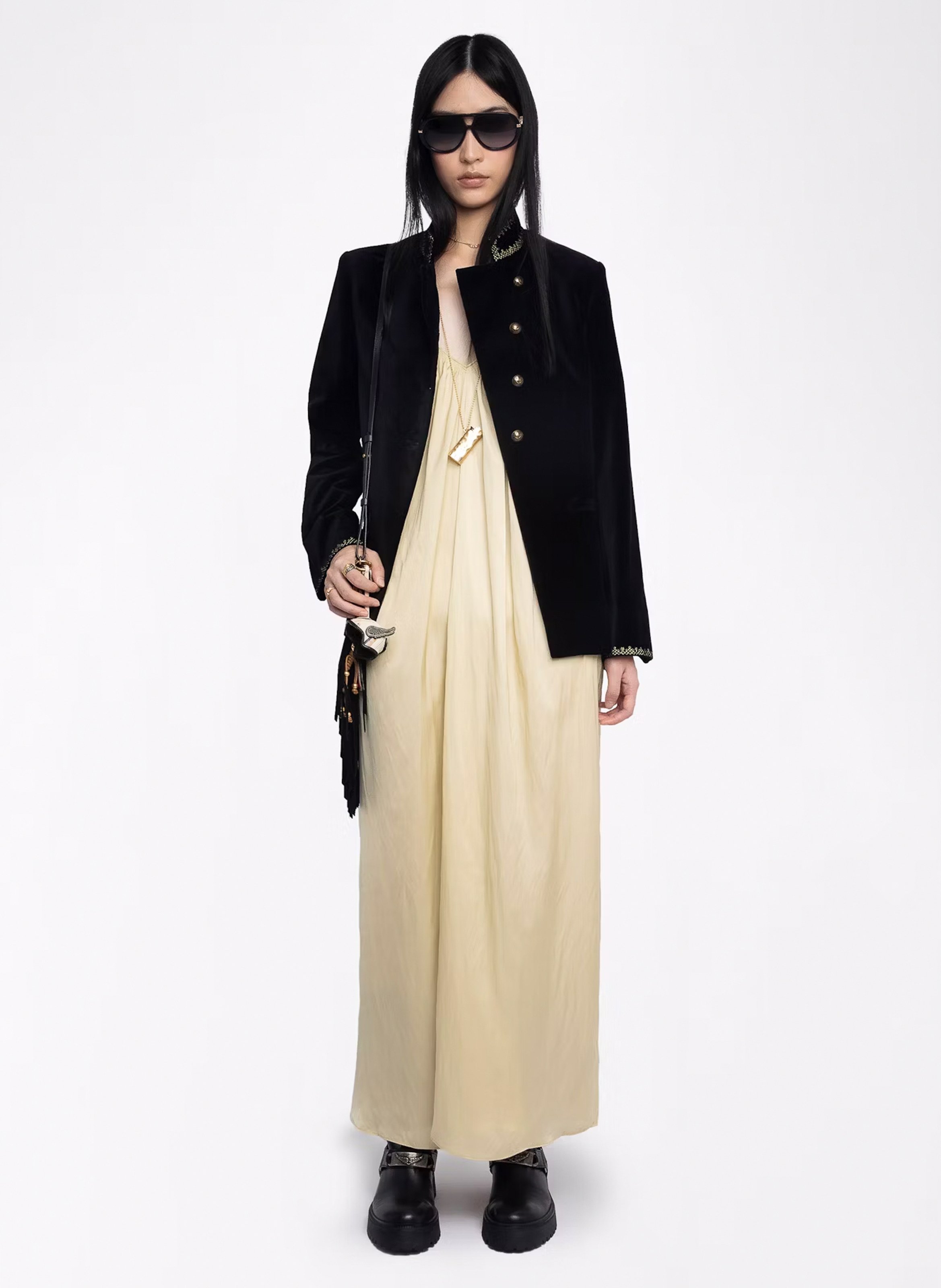 Robe longue col v satinée ZADIG&VOLTAIRE Jaune