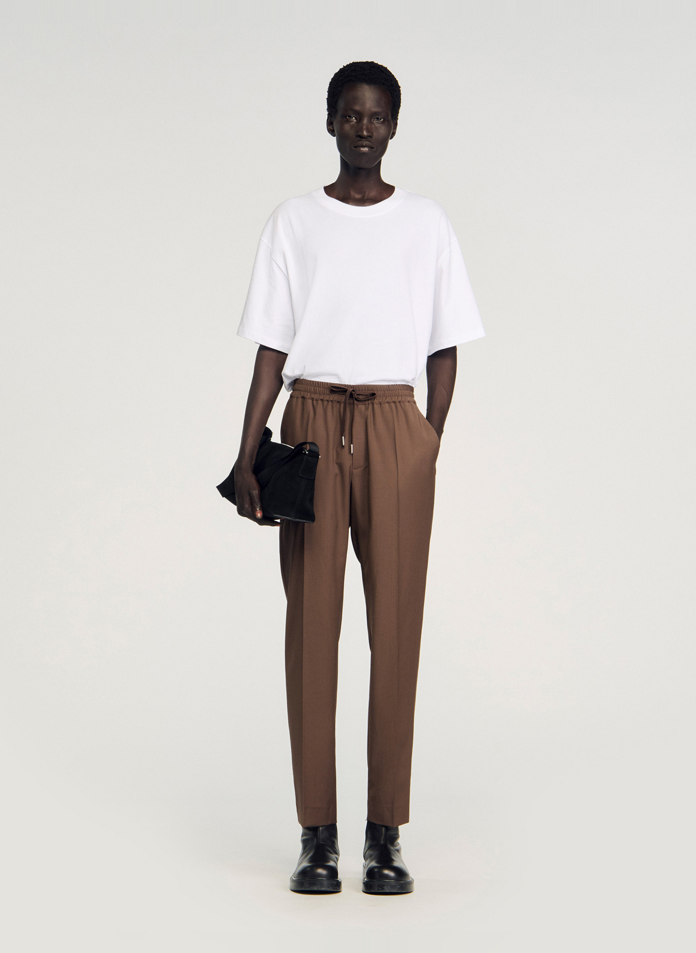 Rechte, elastische broek SANDRO Beige